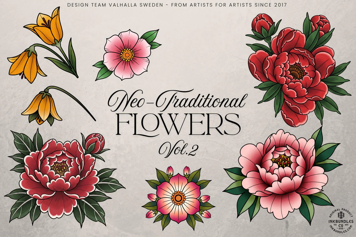 Neo-traditional flowers vol.2 - 100+ custom designs, digital download Procreate/Photoshop Stencils (Digital Download)