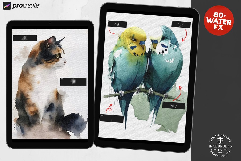 Procreate Watercolor Brush Set: AquaSoft + Studio, Realistic Canvas Textures (Digital Download)