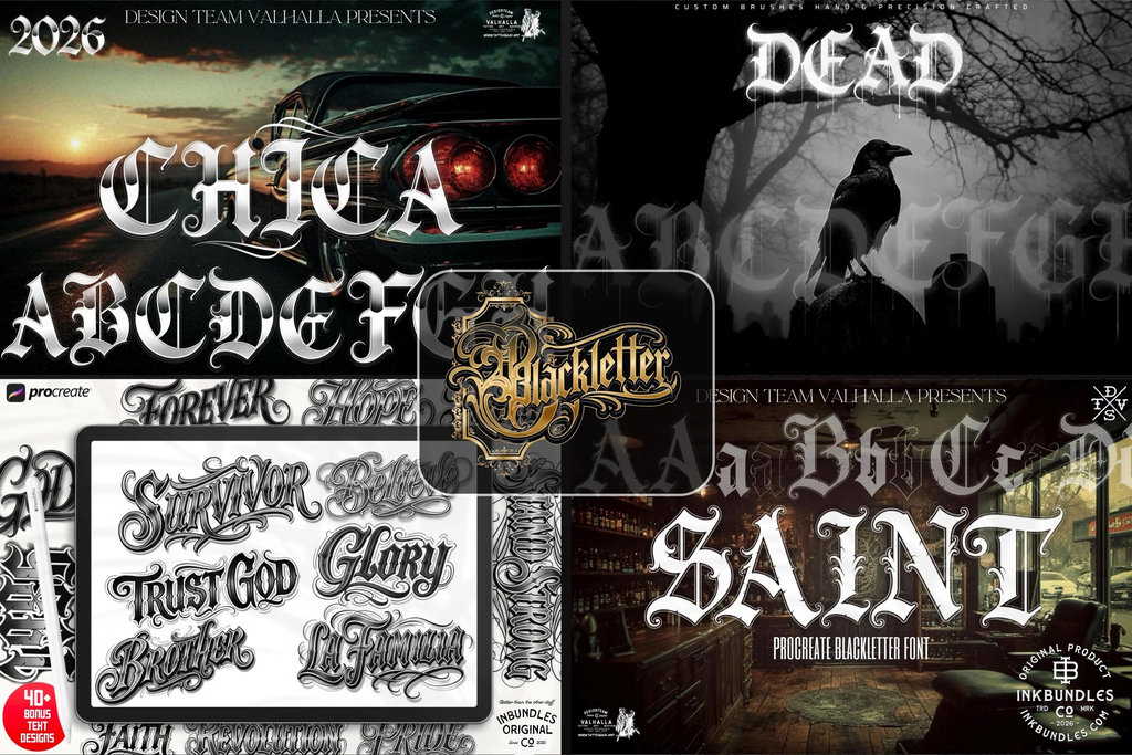Procreate Blackletter Stamp Brush Set, Tattoo Fonts (Digital Download)