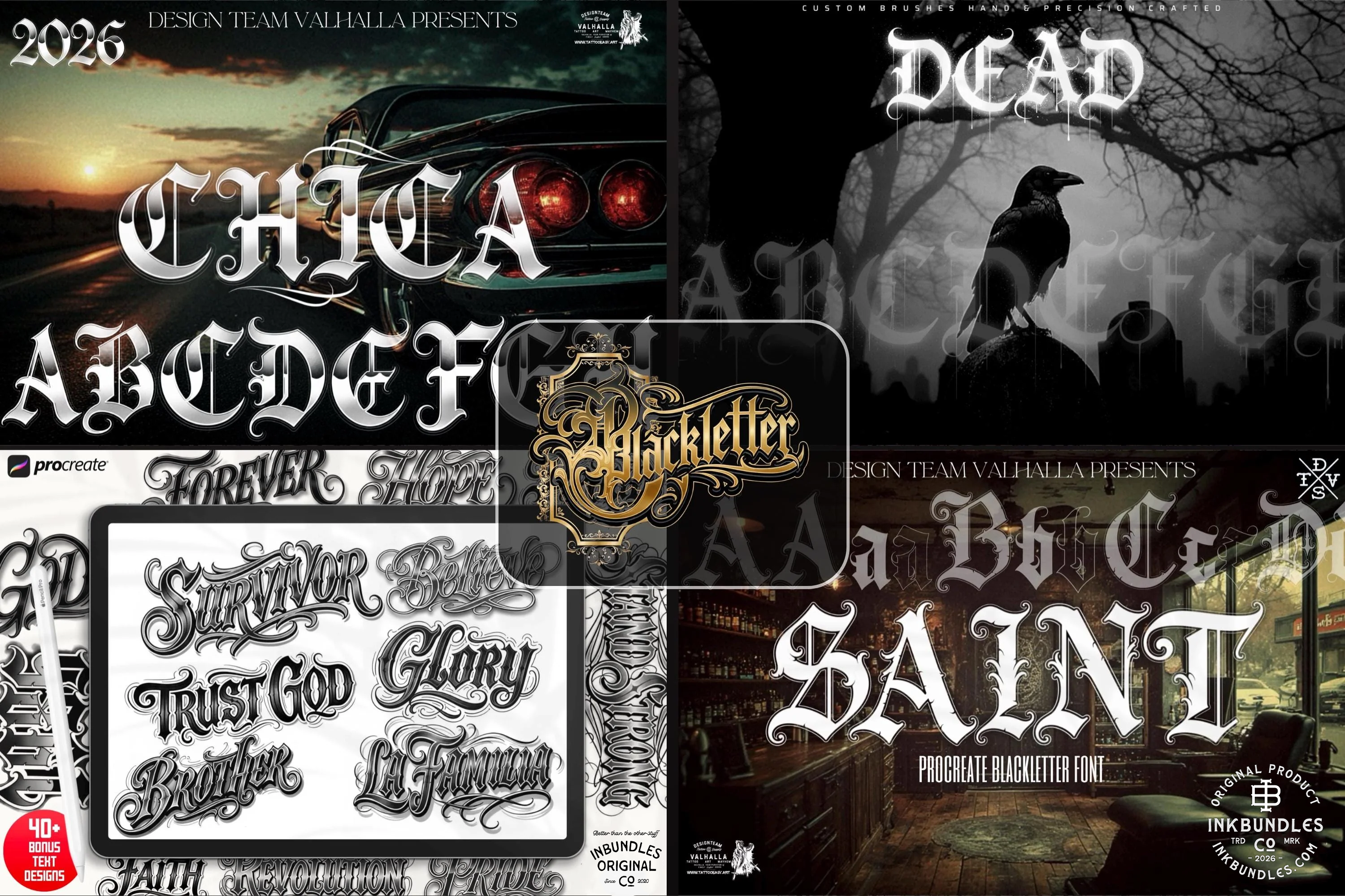 Procreate Blackletter Stamp Brush Set, Tattoo Fonts (Digital Download)