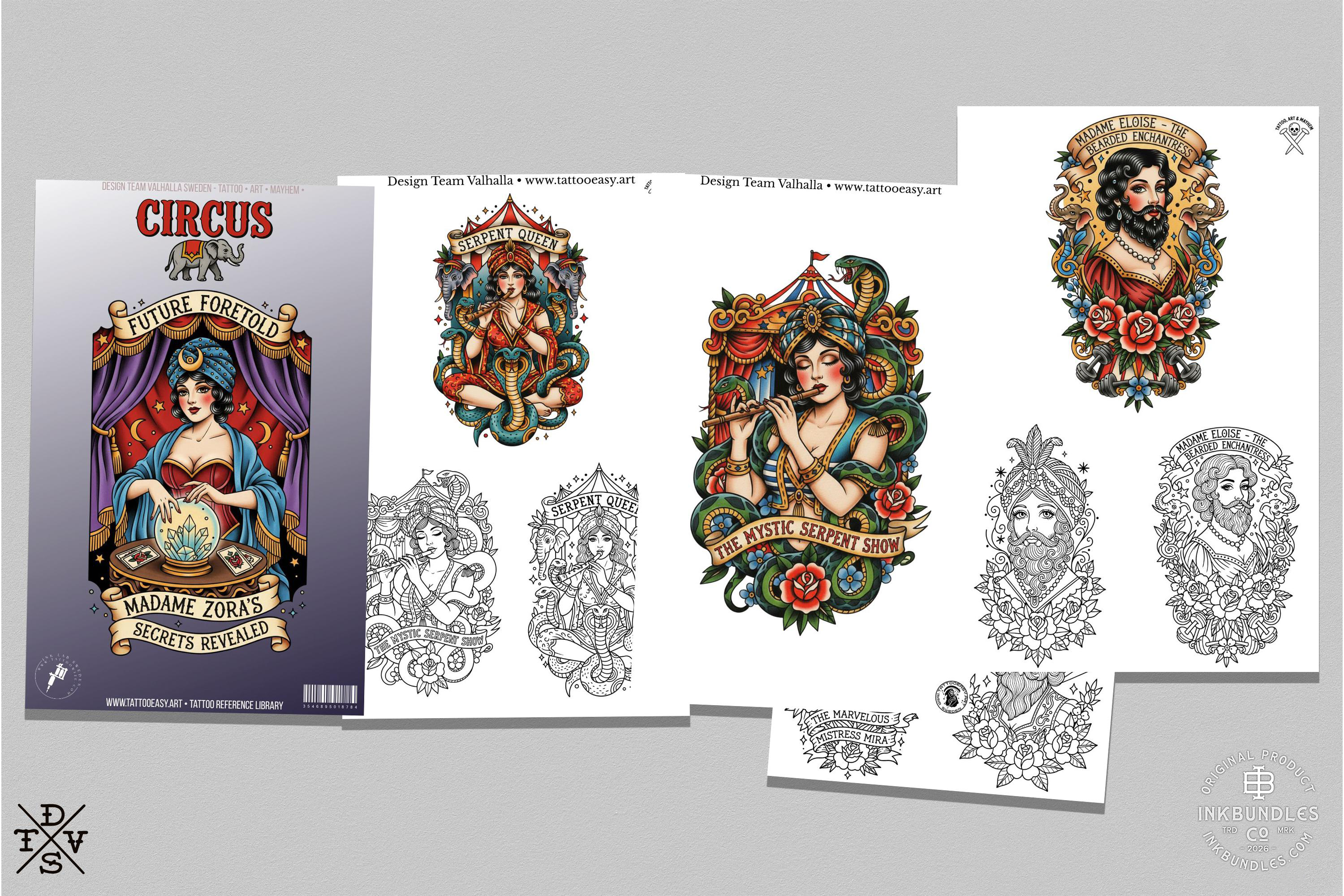 PDF, Circus Tattoo Stencils, Traditional Tattoo Art (Digital Download)