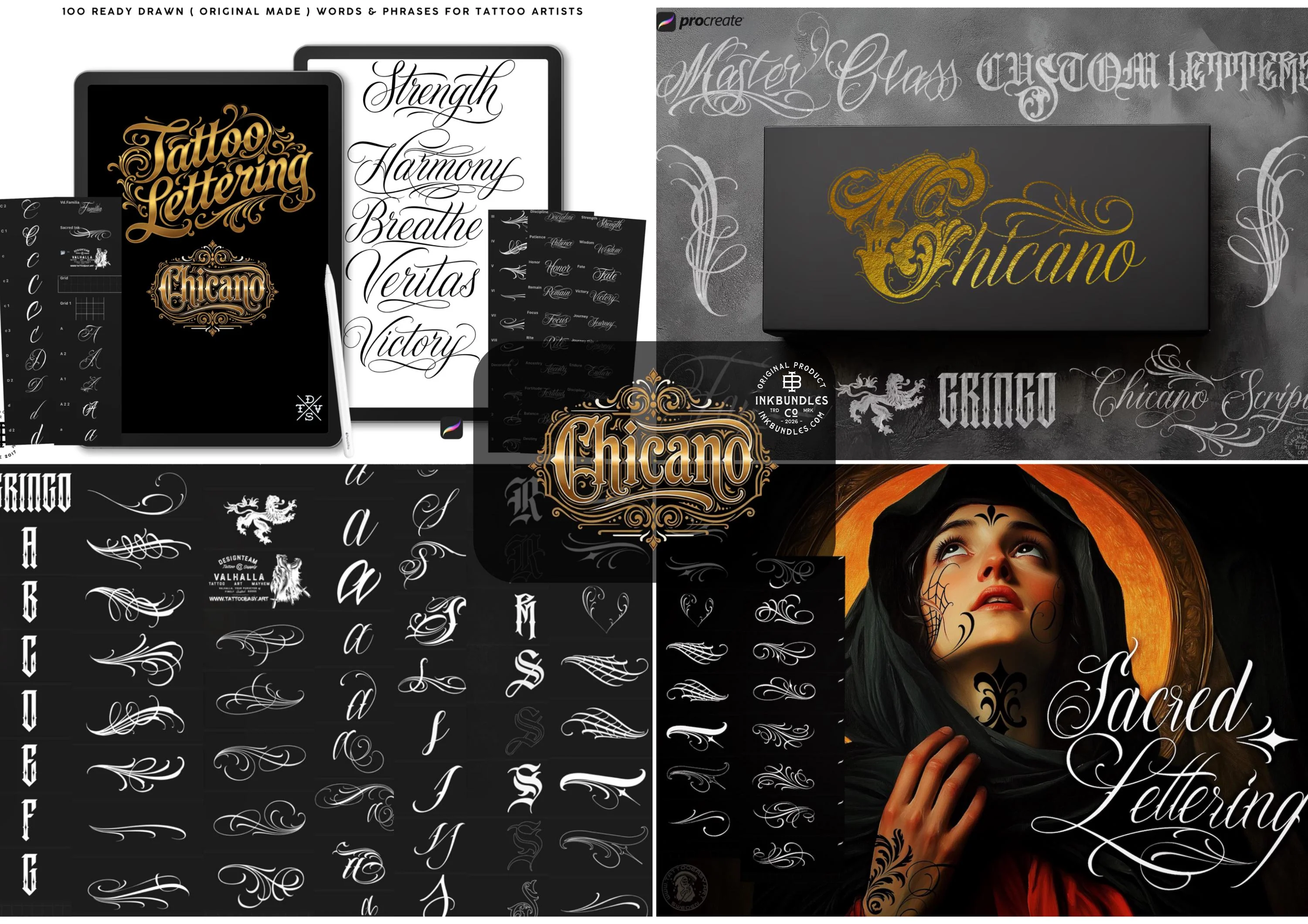 Procreate, The Chicano Lettering kit XL, 600+, Original art (Digital Download)