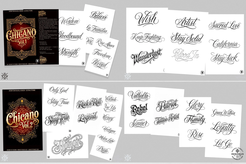 PDF, Chicano vol.1 & vol.2, Tattoo lettering art, E-book 200+ custom designs (Digital Download)