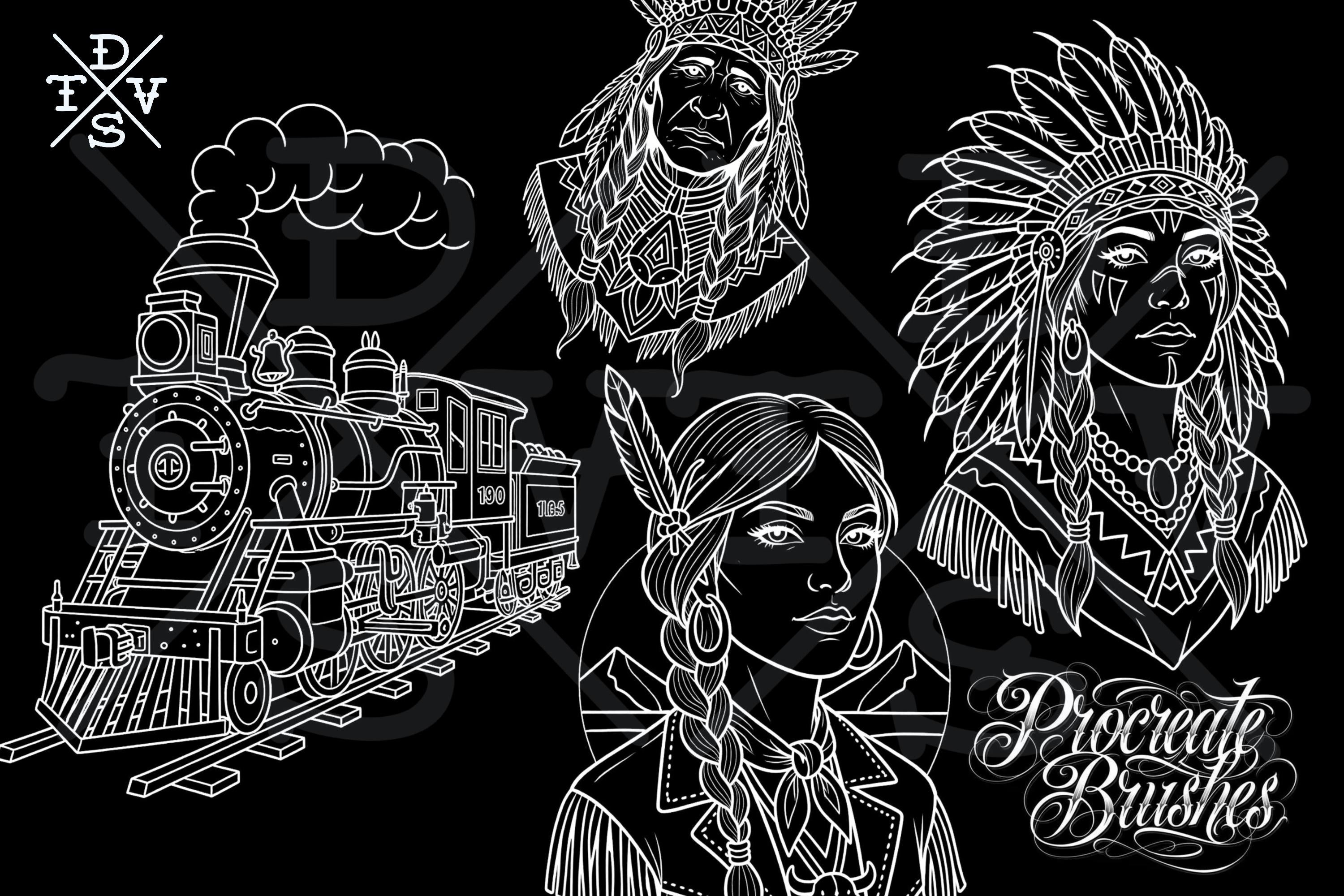 Procreate Tattoo Stamp Brushes, The Wild West (200 Designs)