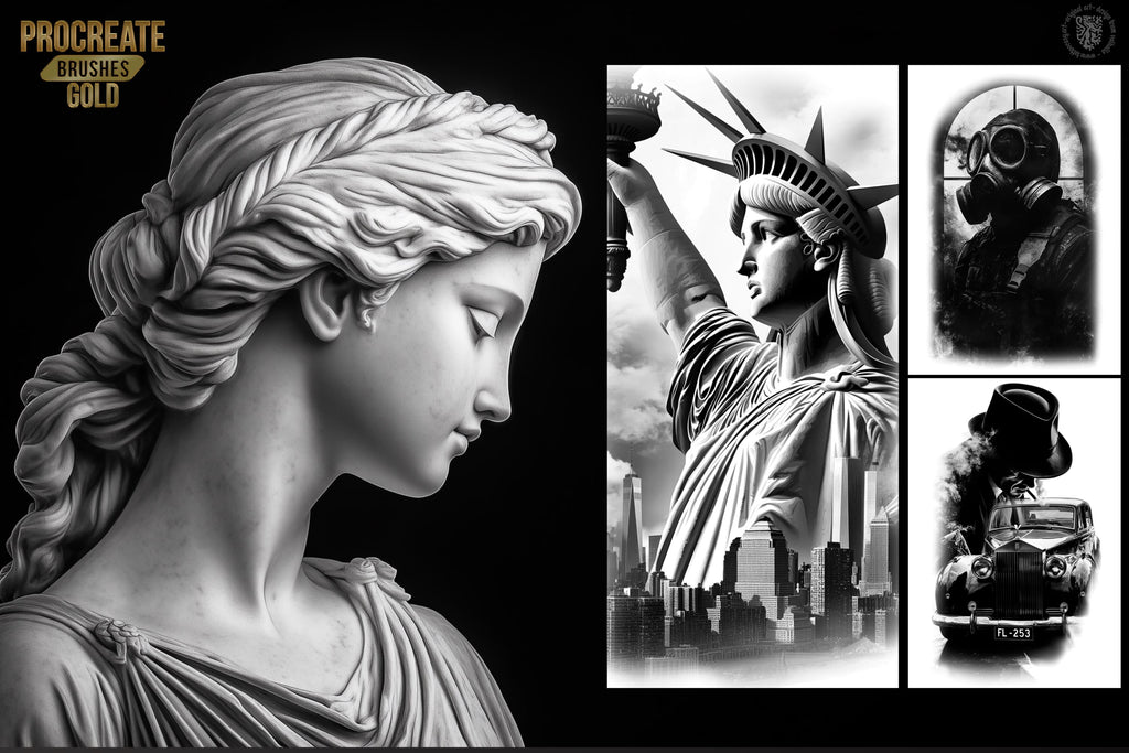 3000+ Black & Grey Realism Tattoo Designs Procreate Stamps, PNG, SVG