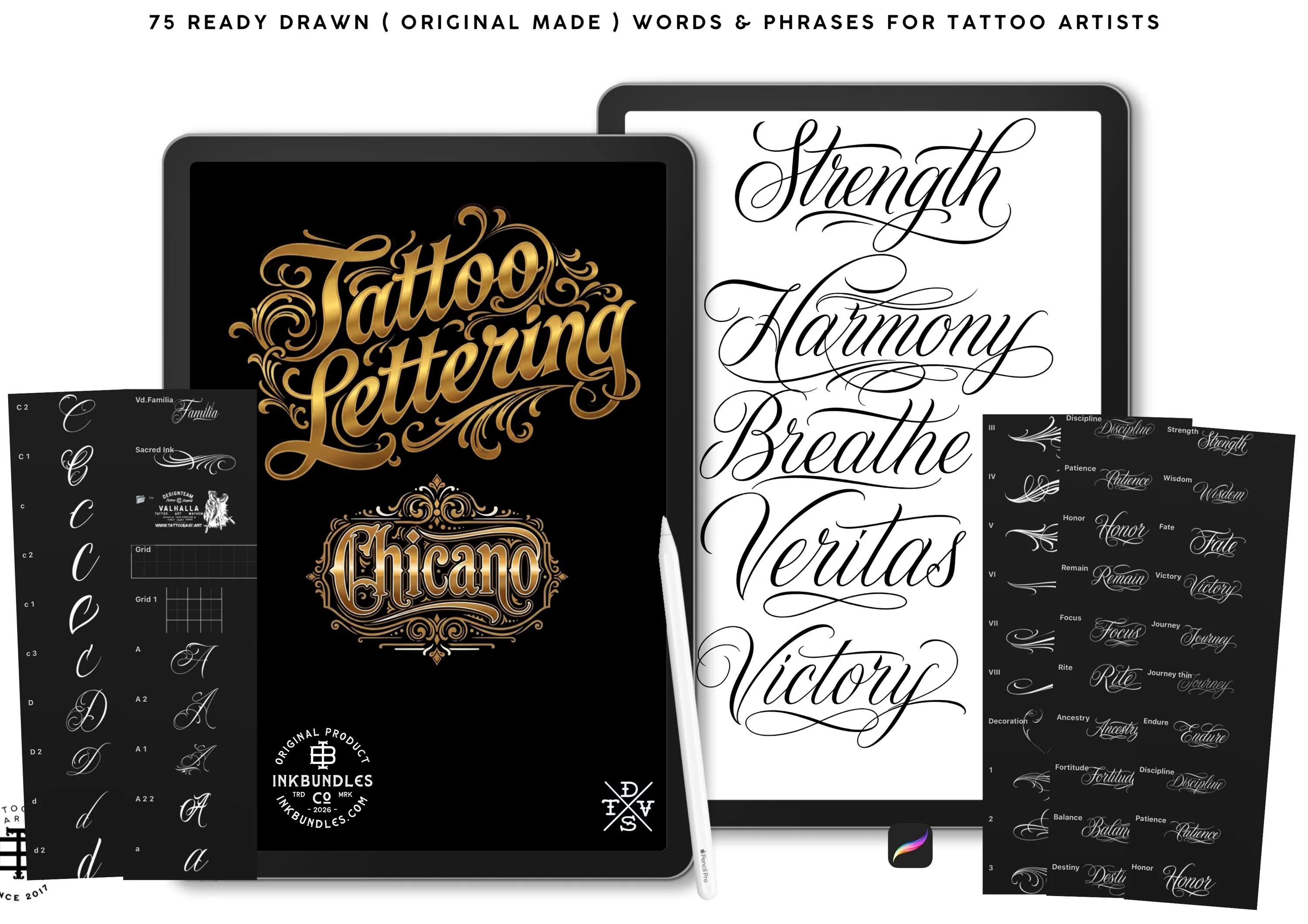 Procreate, The Chicano Lettering kit XL, 600+, Original art (Digital Download)