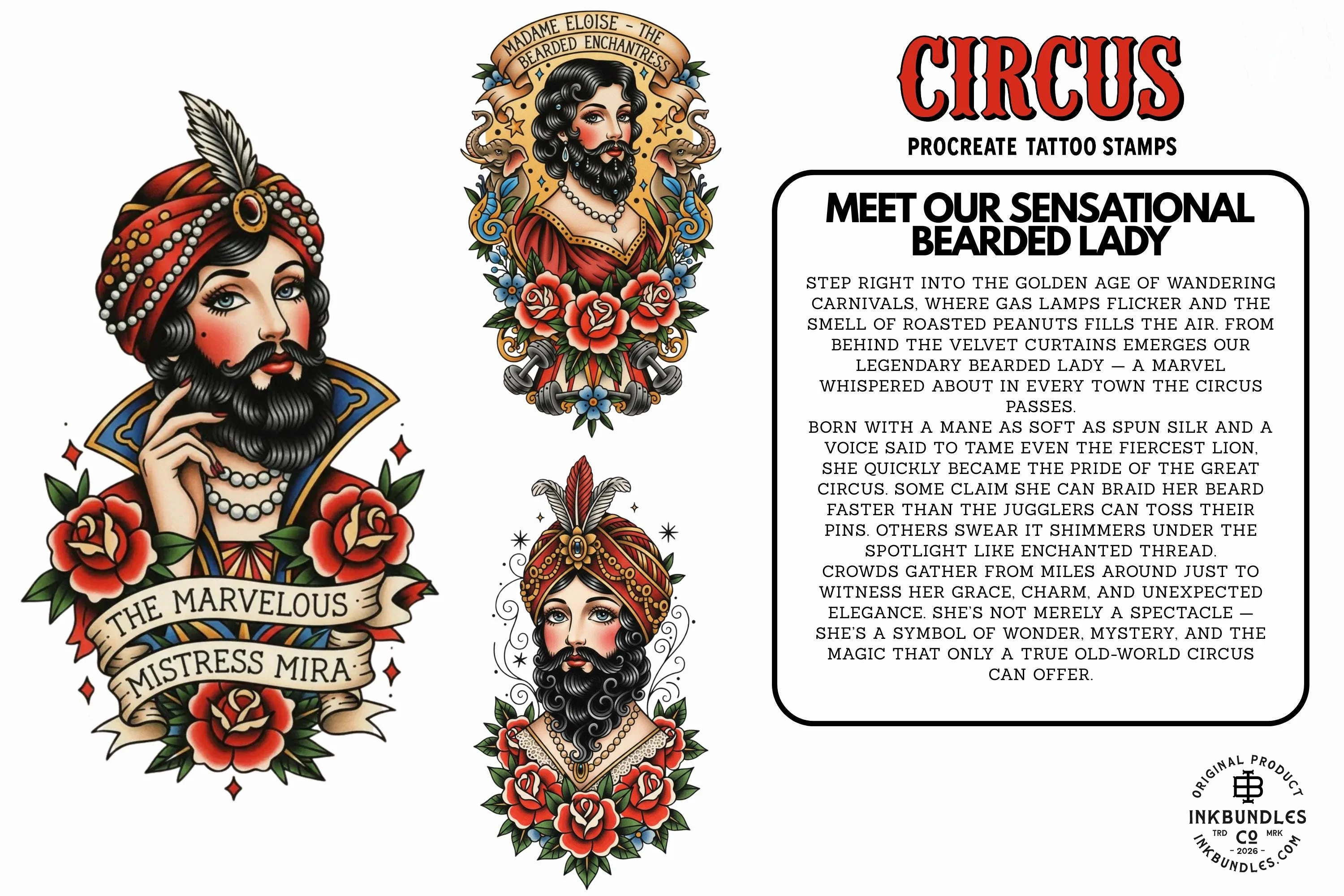 PDF, Circus Tattoo Stencils, Traditional Tattoo Art (Digital Download)