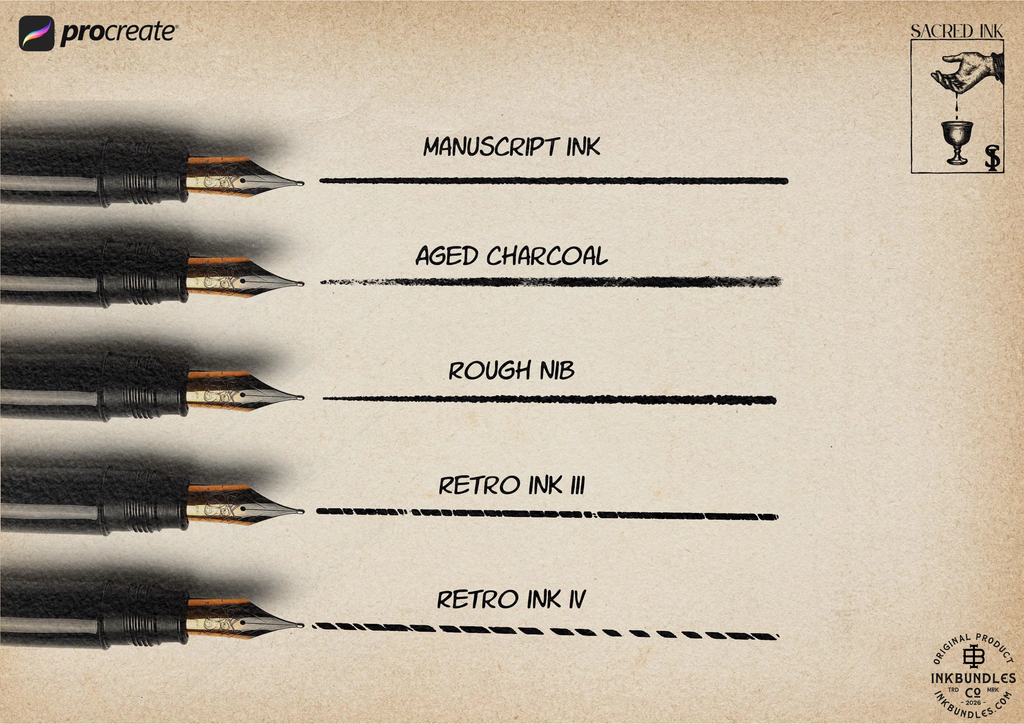 Medieval Ink Procreate Brushes: Old World Woodcut & Engraving Textures (200+ Custom Brushes) - (Digital Download)