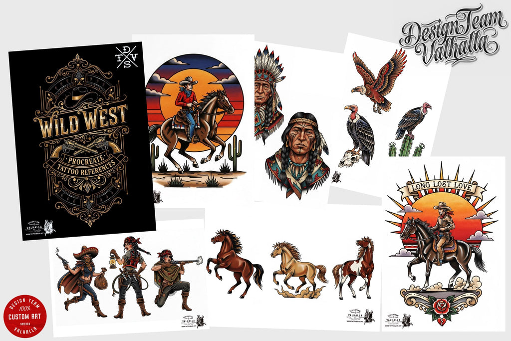 Procreate Tattoo Stamp Brushes, The Wild West (200 Designs)