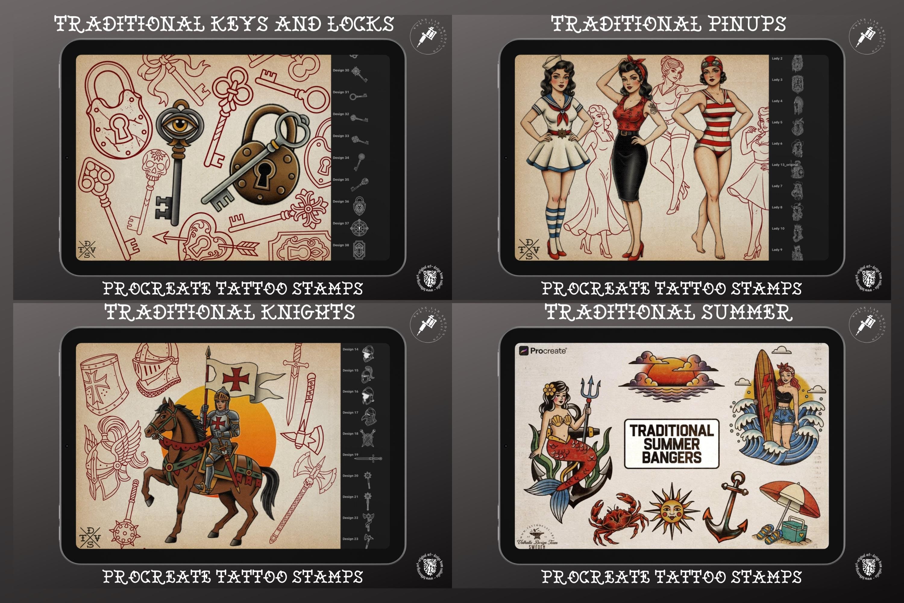 Traditional Tattoo Art vol.3 - custom art, digital download Procreate Stencils