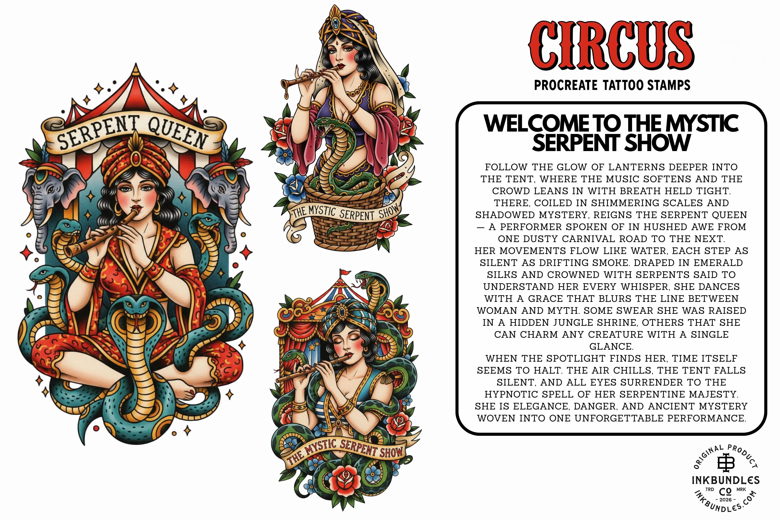 PDF, Circus Tattoo Stencils, Traditional Tattoo Art (Digital Download)