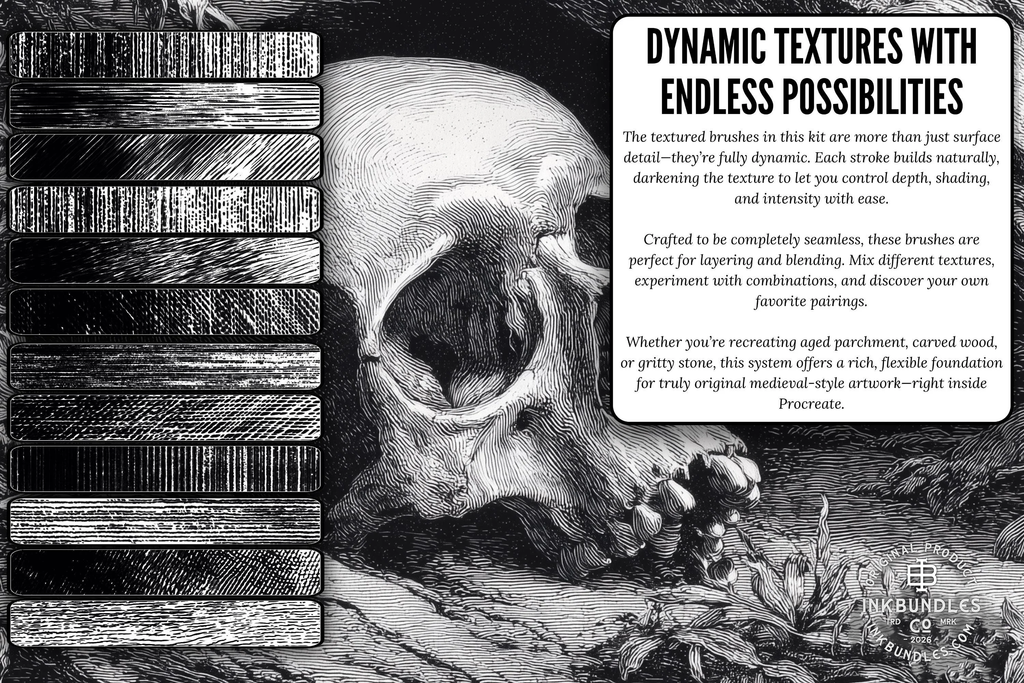 Medieval Ink Procreate Brushes: Old World Woodcut & Engraving Textures (200+ Custom Brushes) - (Digital Download)