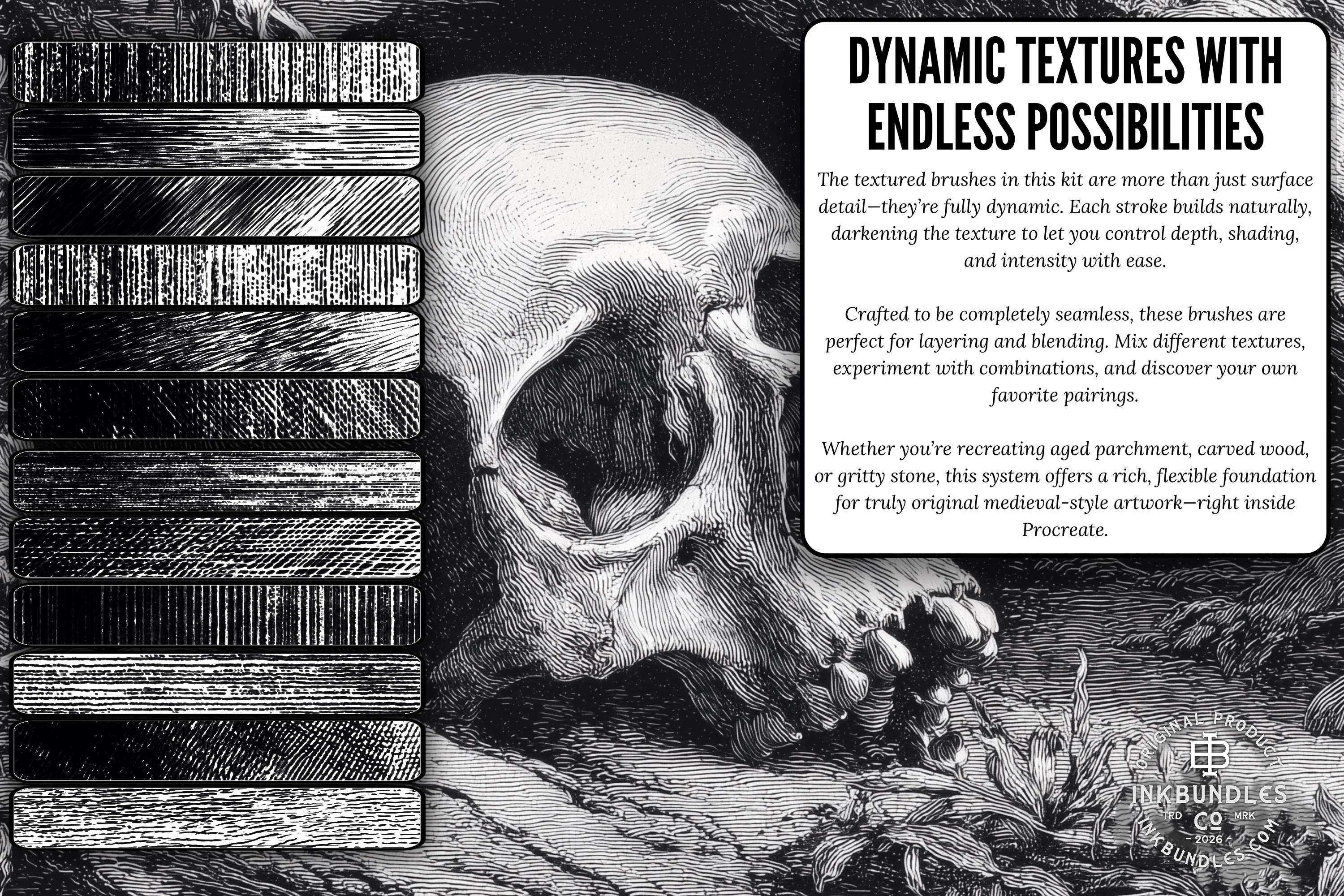 Medieval Ink Procreate Brushes: Old World Woodcut & Engraving Textures (200+ Custom Brushes) - (Digital Download)