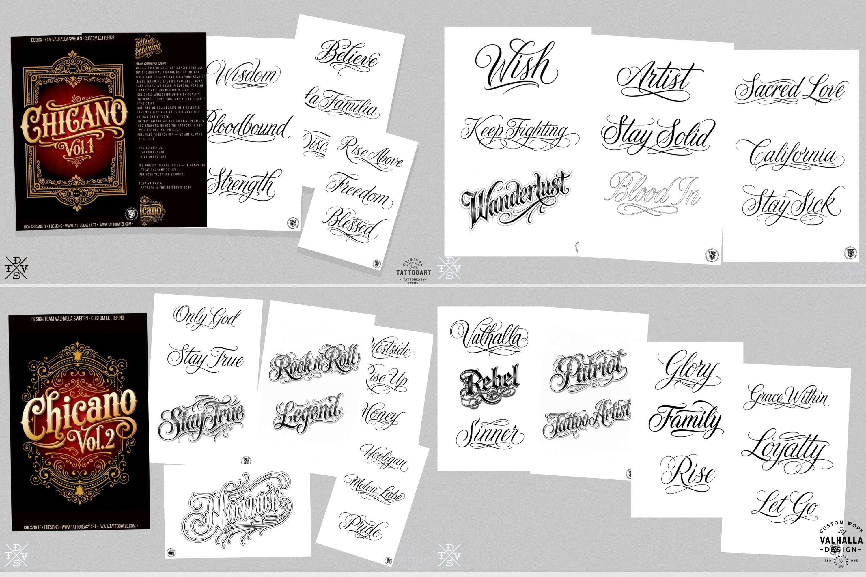 PDF, Chicano vol.1 & vol.2, Tattoo lettering art (Digital Download) e-book 200+ custom designs