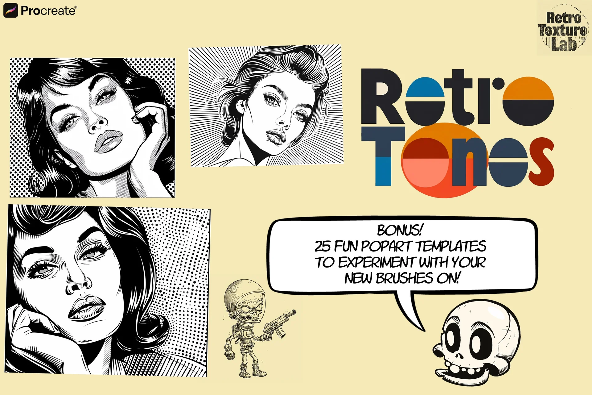 Procreate ~ Retro Tones, Pop art in Procreate (Digital Download)