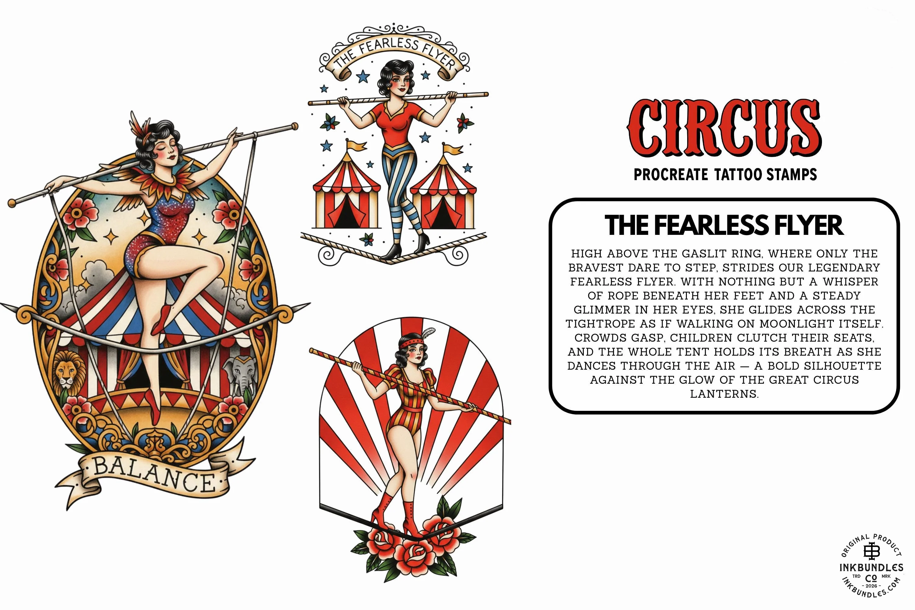 PDF, Circus Tattoo Stencils, Traditional Tattoo Art (Digital Download)