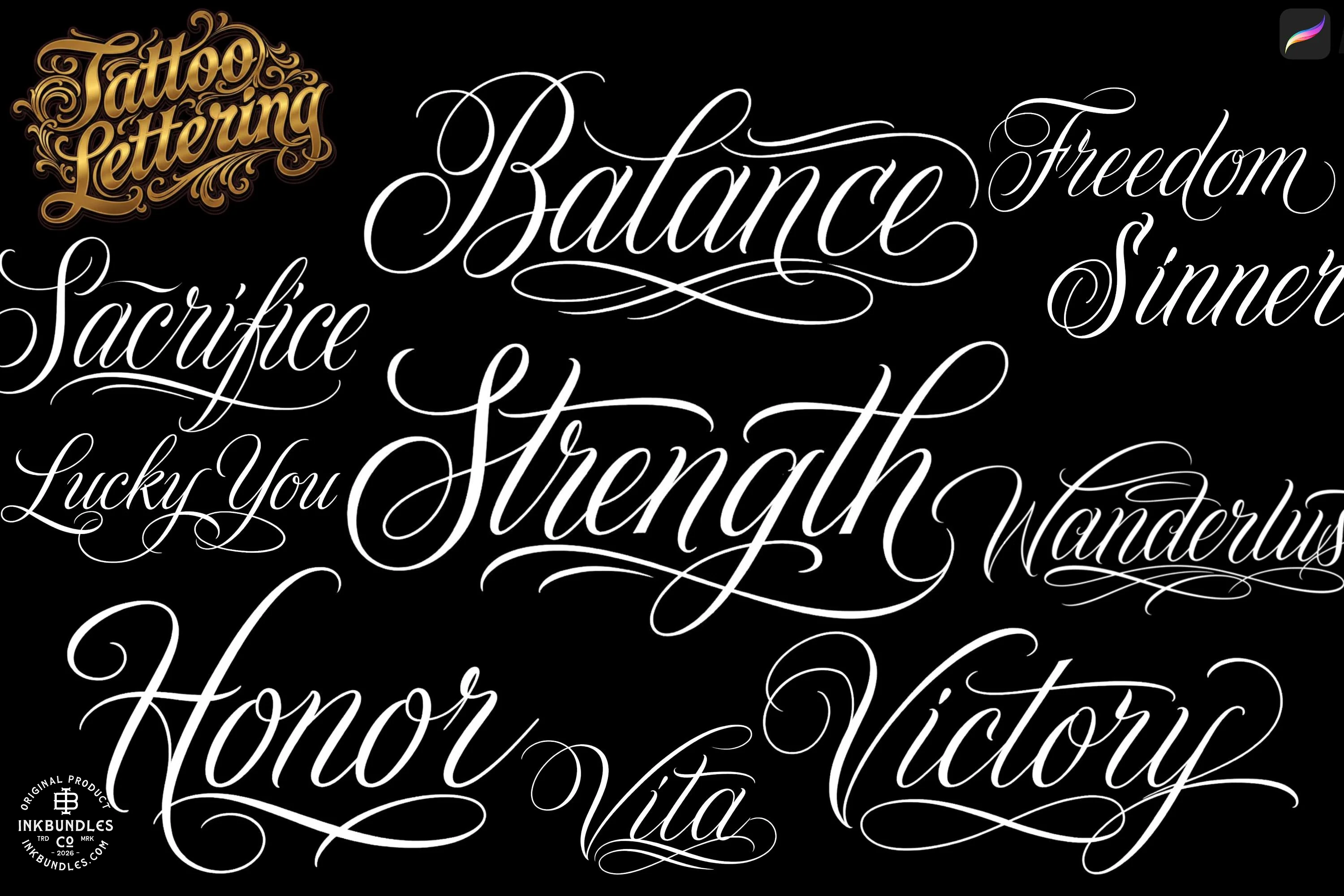 Procreate, The Chicano Lettering kit XL, 600+, Original art (Digital Download)