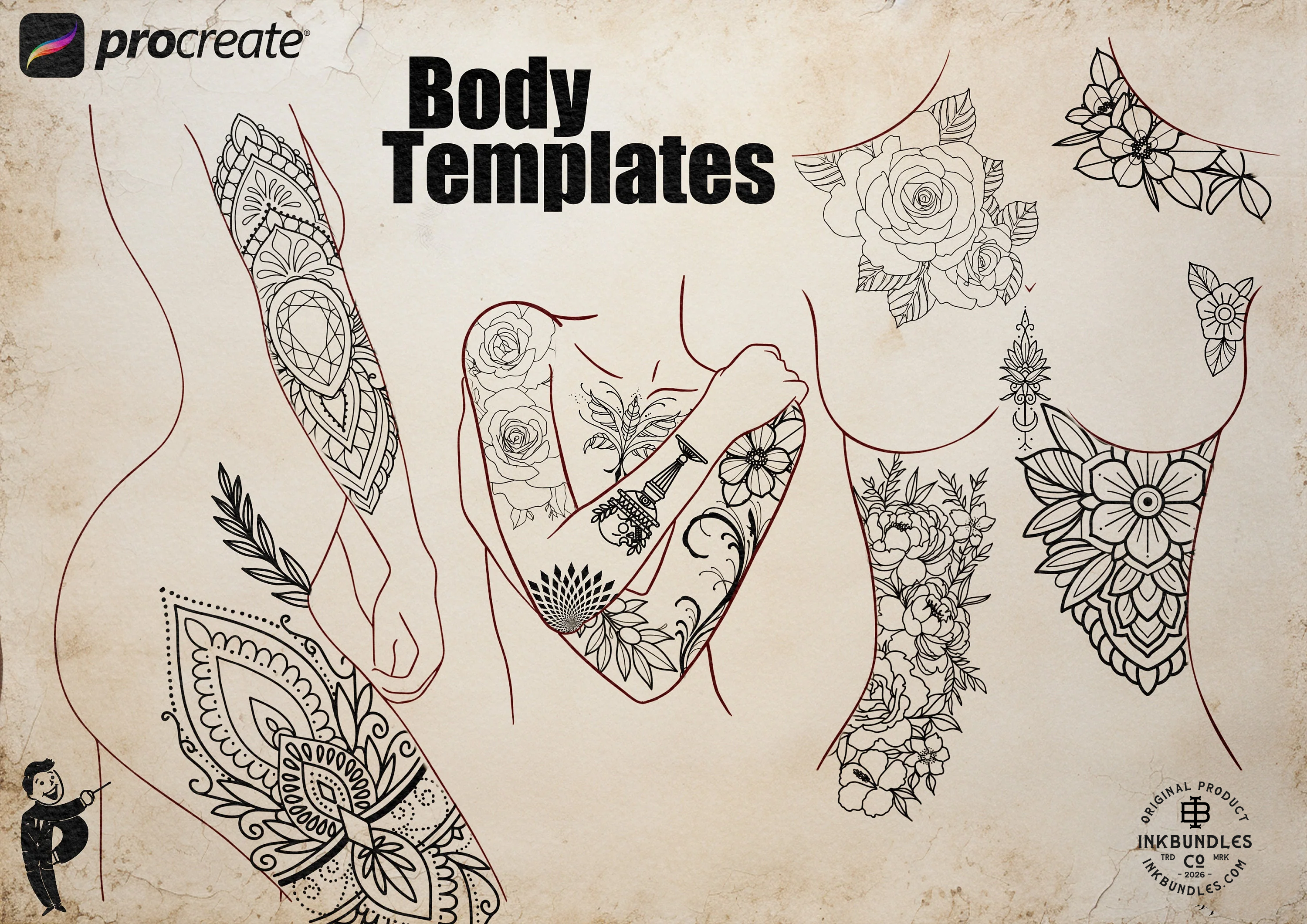 Body templates / tattoo placement for Procreate (Digital Download)