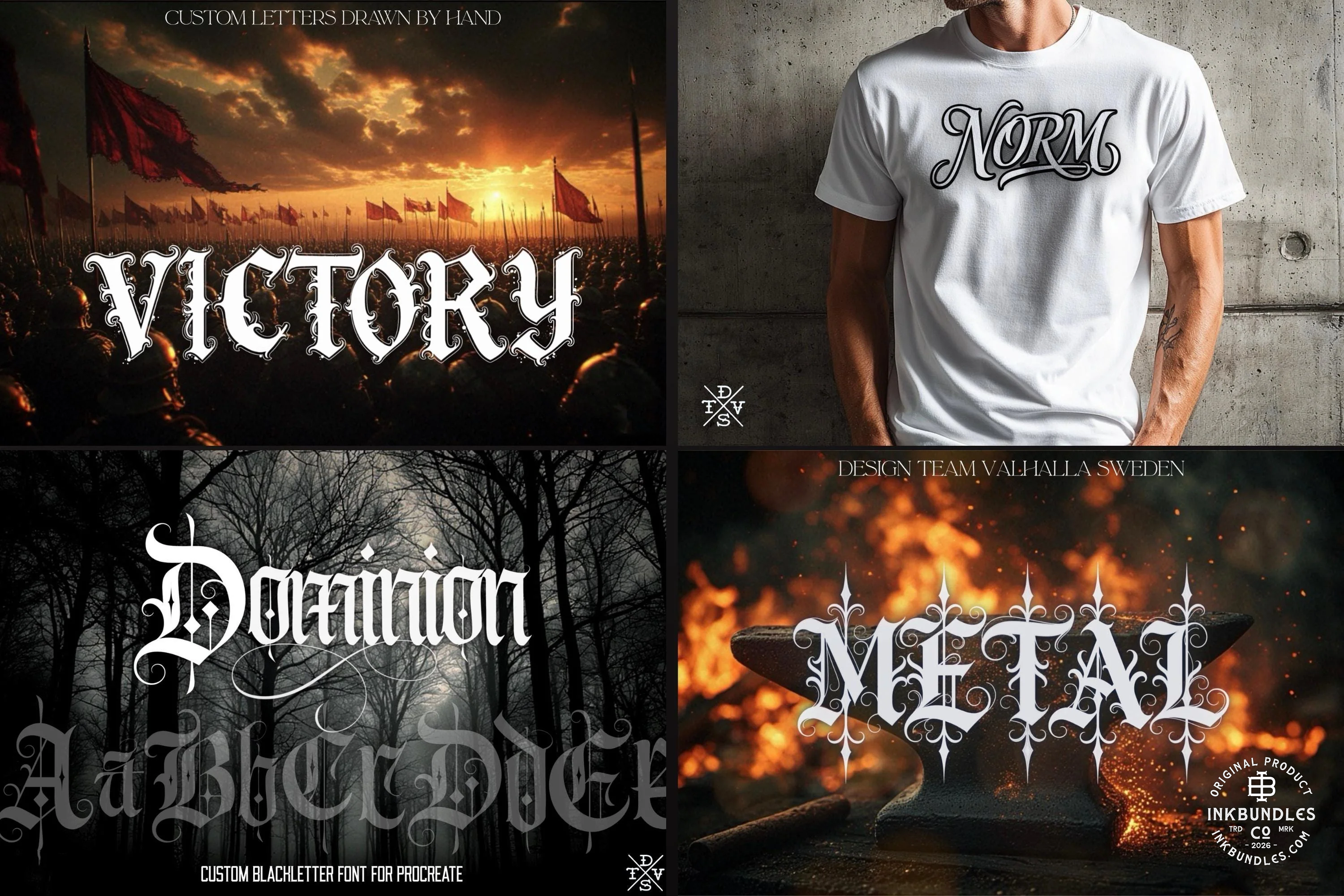 Procreate Blackletter Stamp Brush Set, Tattoo Fonts (Digital Download)