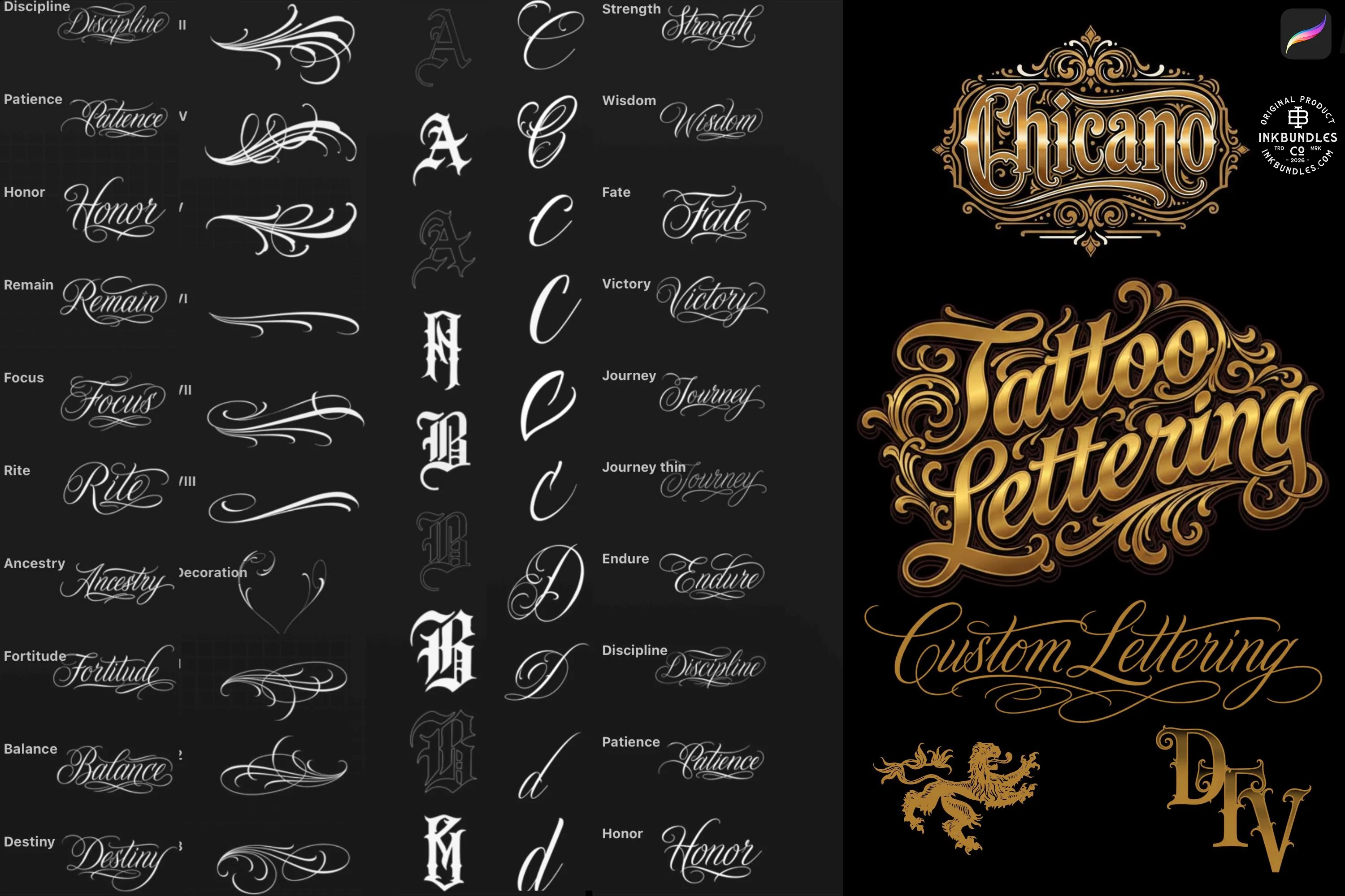 Procreate, The Chicano Lettering kit XL, 600+, Original art (Digital Download)