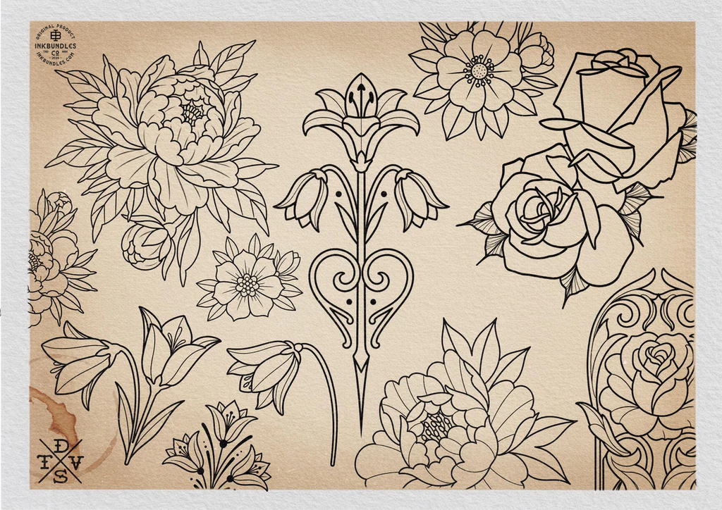 Neo-traditional flowers vol.2 - 100+ custom designs, digital download Procreate/Photoshop Stencils (Digital Download)