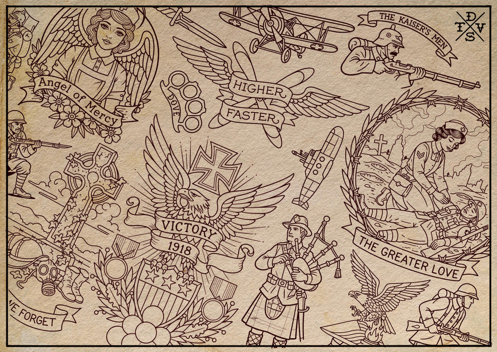 War Tattoo Stencils, 150+ designs, Procreate WW1 Art (Digital Download)