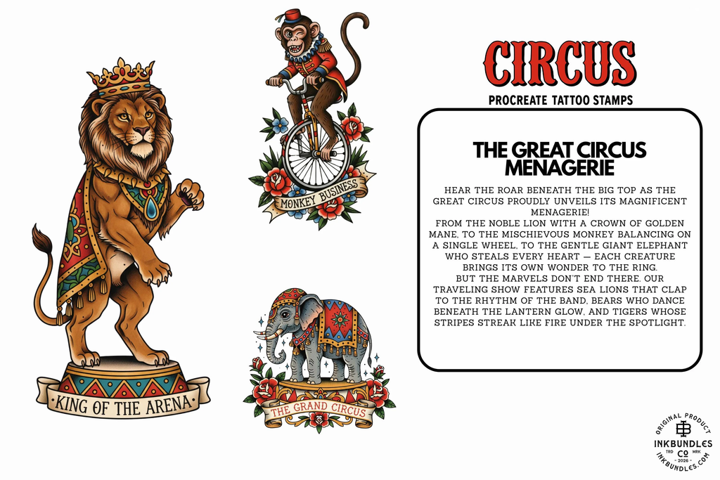 PDF, Circus Tattoo Stencils, Traditional Tattoo Art (Digital Download)