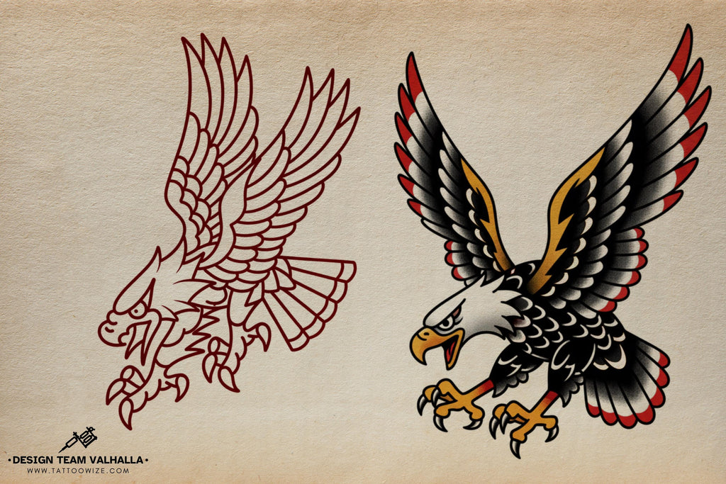 Traditional Tattoo Eagles 100 files, Procreate Stamps, SVG, PNG, EPS
