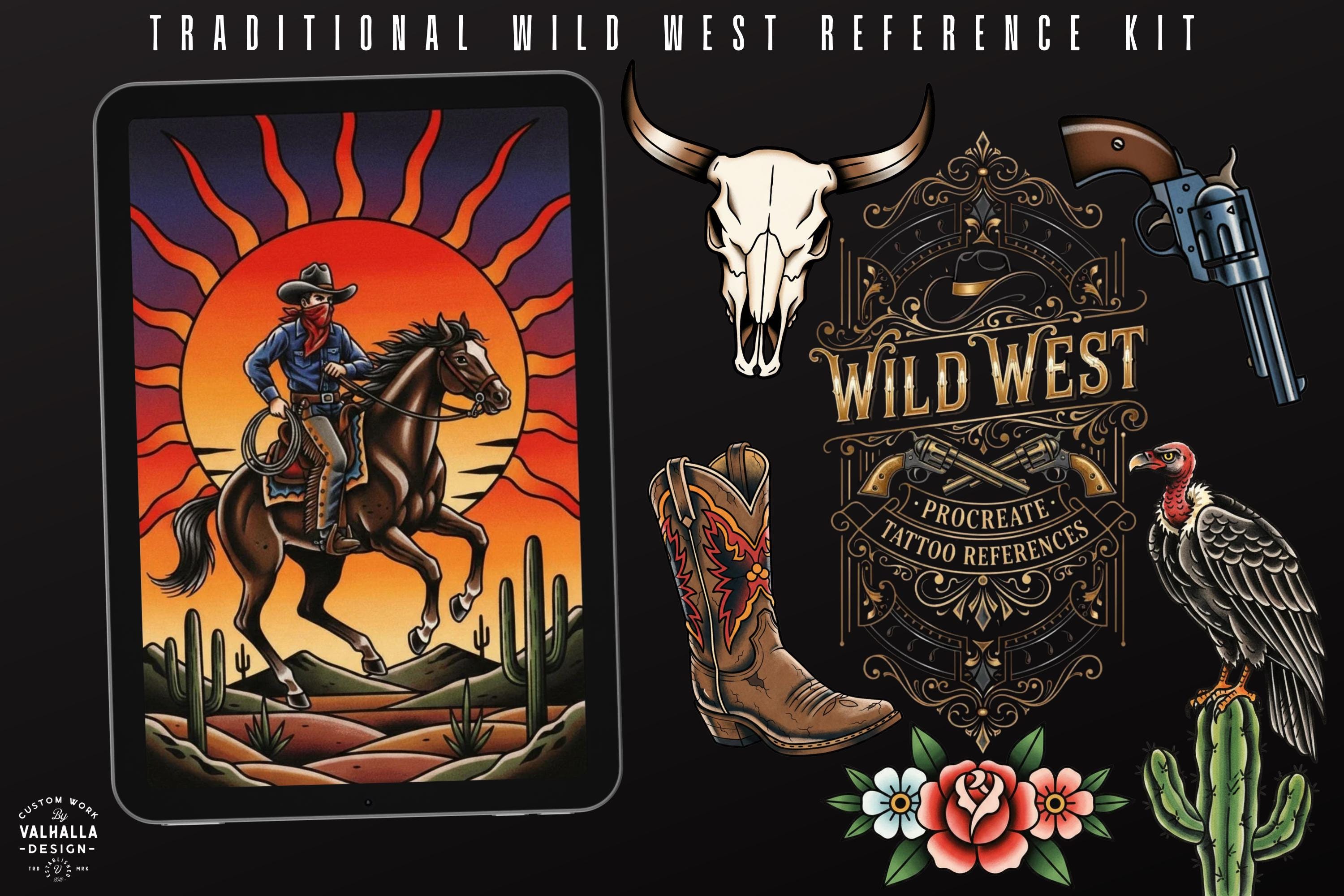 Procreate Tattoo Stamp Brushes, The Wild West (200 Designs)