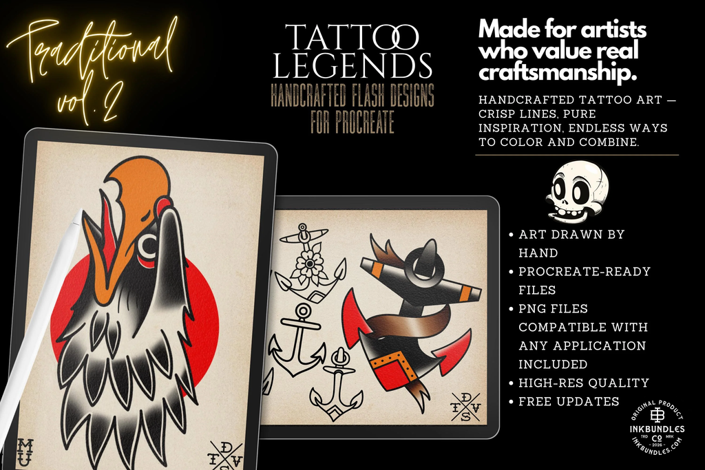 The Traditional Tattoo Artist 2 - 1000+ files, PNG, SVG & EPS Procreate/Photoshop Stencils (Digital Download)