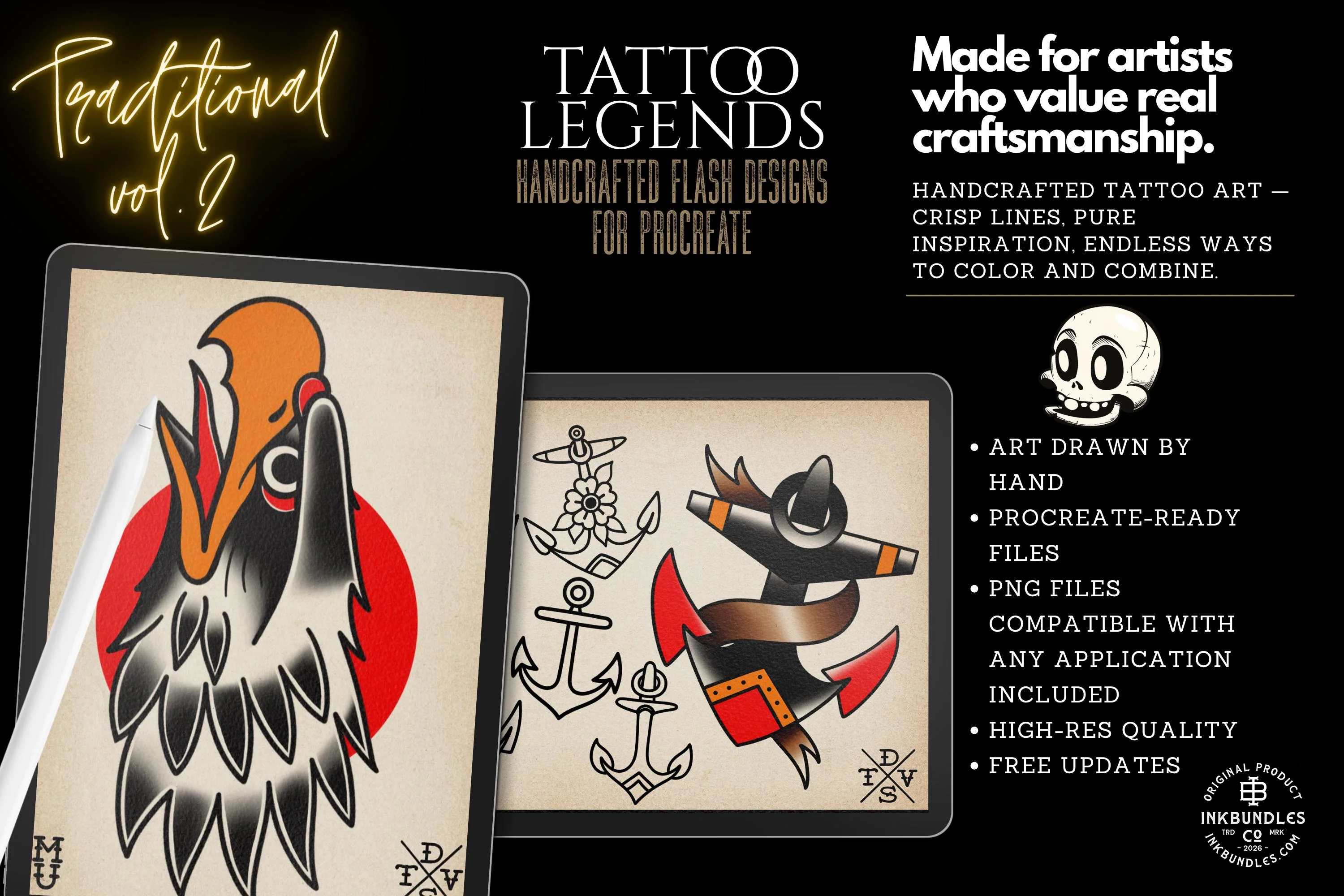 The Traditional Tattoo Artist 2 - 1000+ files, PNG, SVG & EPS Procreate/Photoshop Stencils (Digital Download)