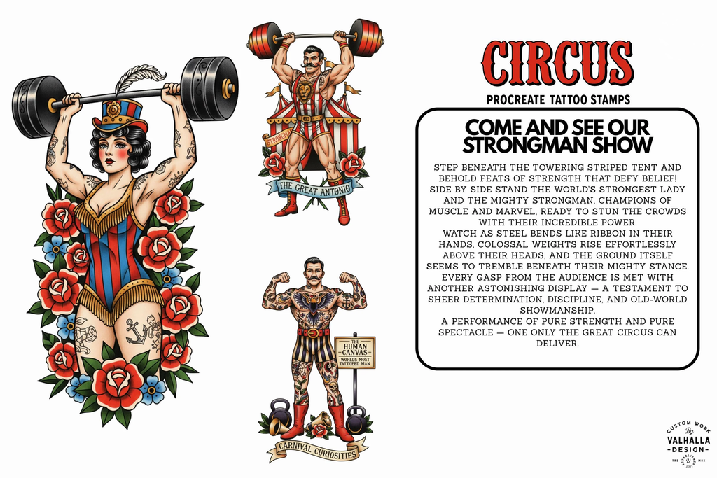 PDF, Circus Tattoo Stencils, Traditional Tattoo Art (Digital Download)