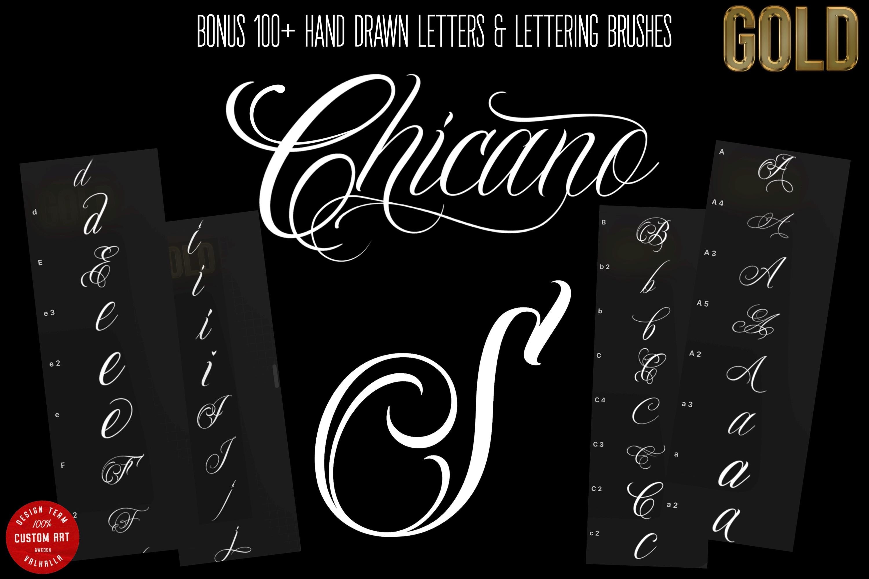 Chicano Text Designs & Lettering kit, Procreate Stamp Brushes (Digital Download)