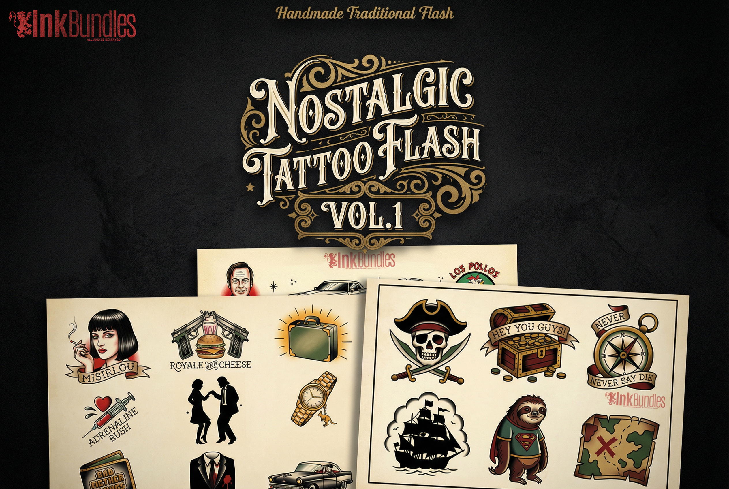 Tattoo flash art, Nostalgic design collection ( digital download ) Never say die!