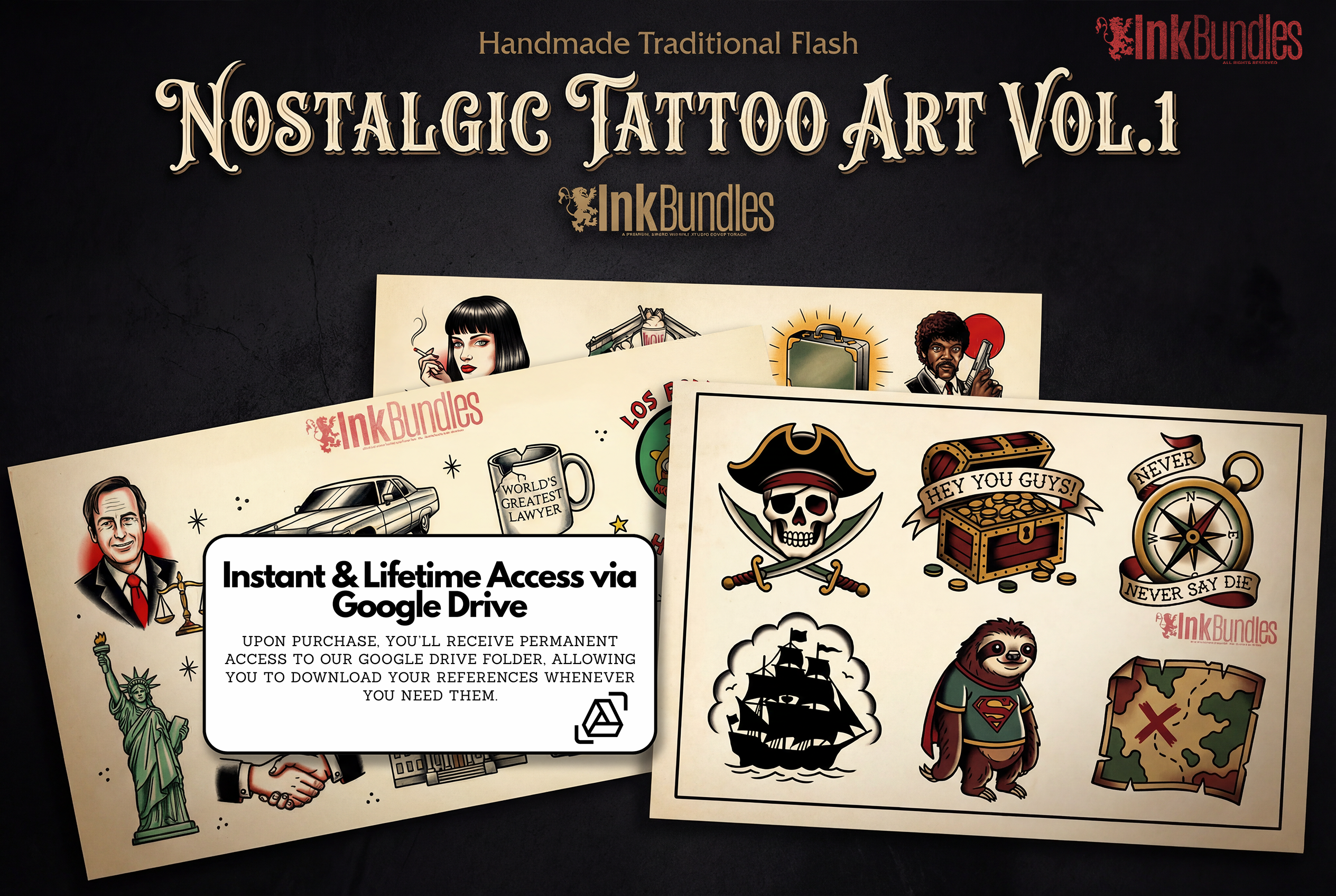 Tattoo flash art, Nostalgic design collection ( digital download ) Never say die!