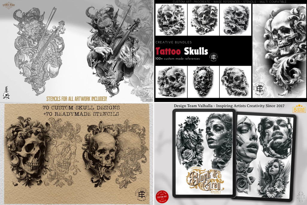 3000+ Black & Grey Realism Tattoo Designs Procreate Stamps, PNG, SVG
