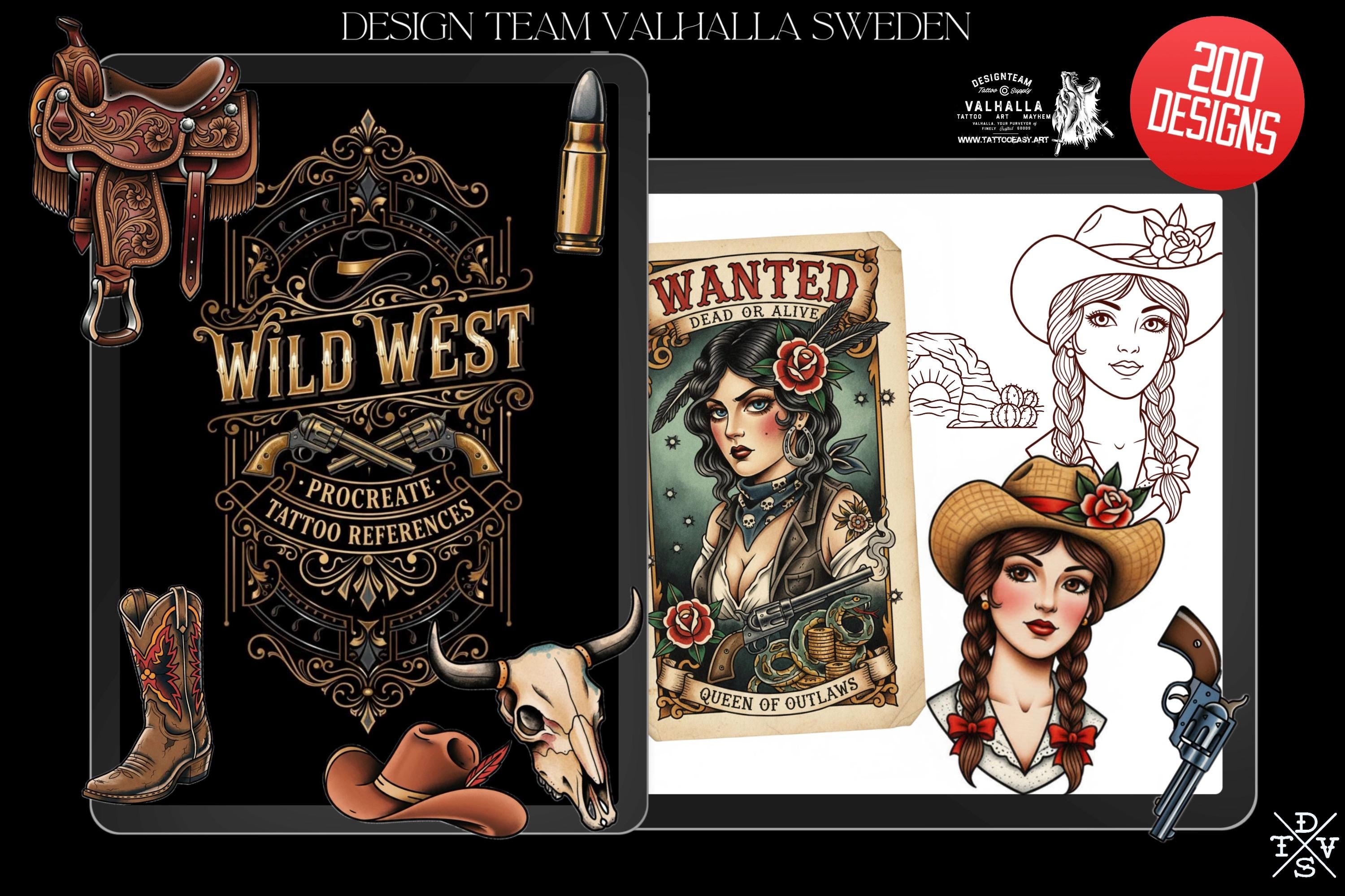Procreate Tattoo Stamp Brushes, The Wild West (200 Designs)