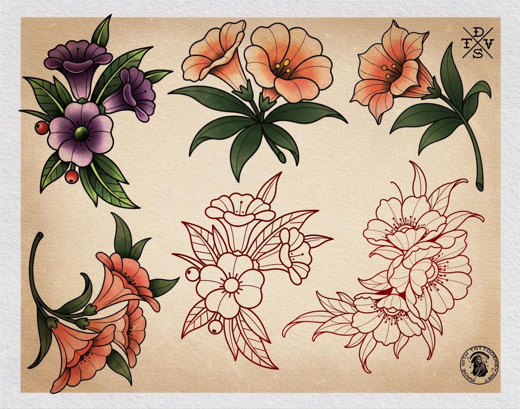 Neo-traditional flowers - custom art, digital download Procreate/Photoshop/vector Stencils