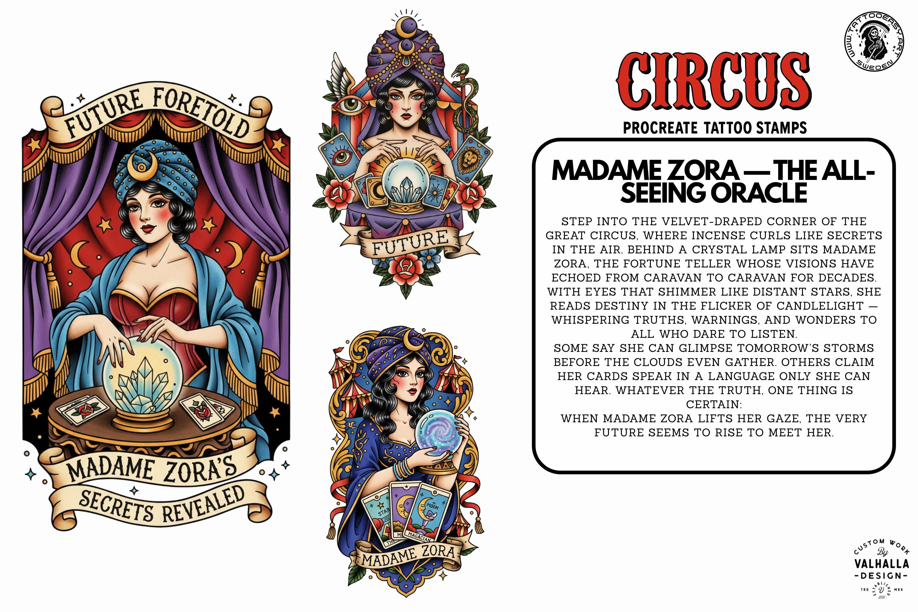 PDF, Circus Tattoo Stencils, Traditional Tattoo Art (Digital Download)