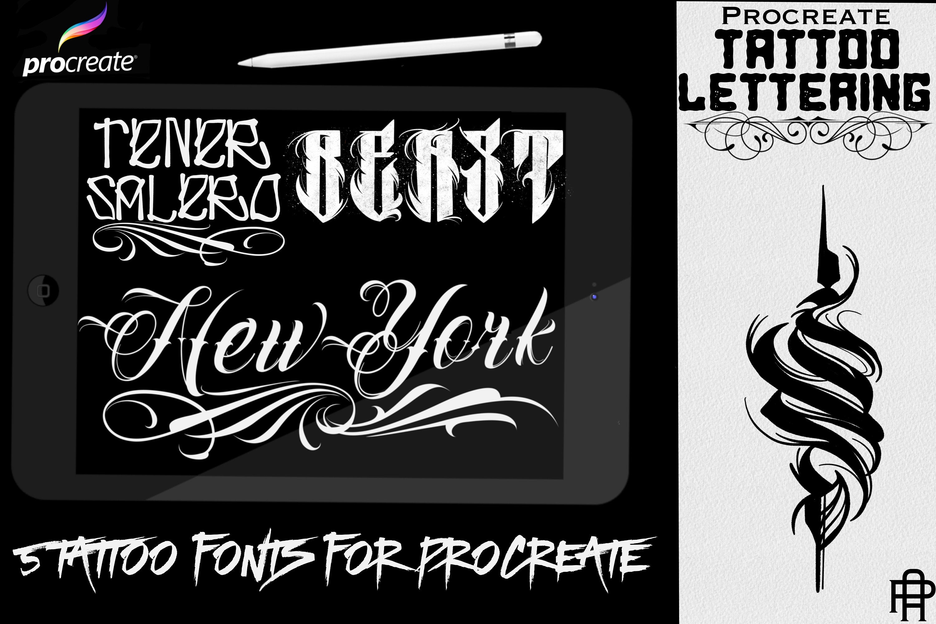 Lettering made easy Custom handmade chicano /tattoo letters for Procreate & xtras