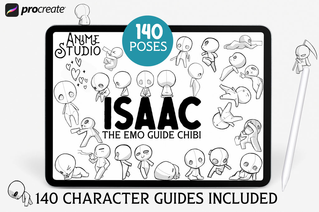 The Anime Studio / Isaac the emo Chibi guide, 140 stamps for Procreate