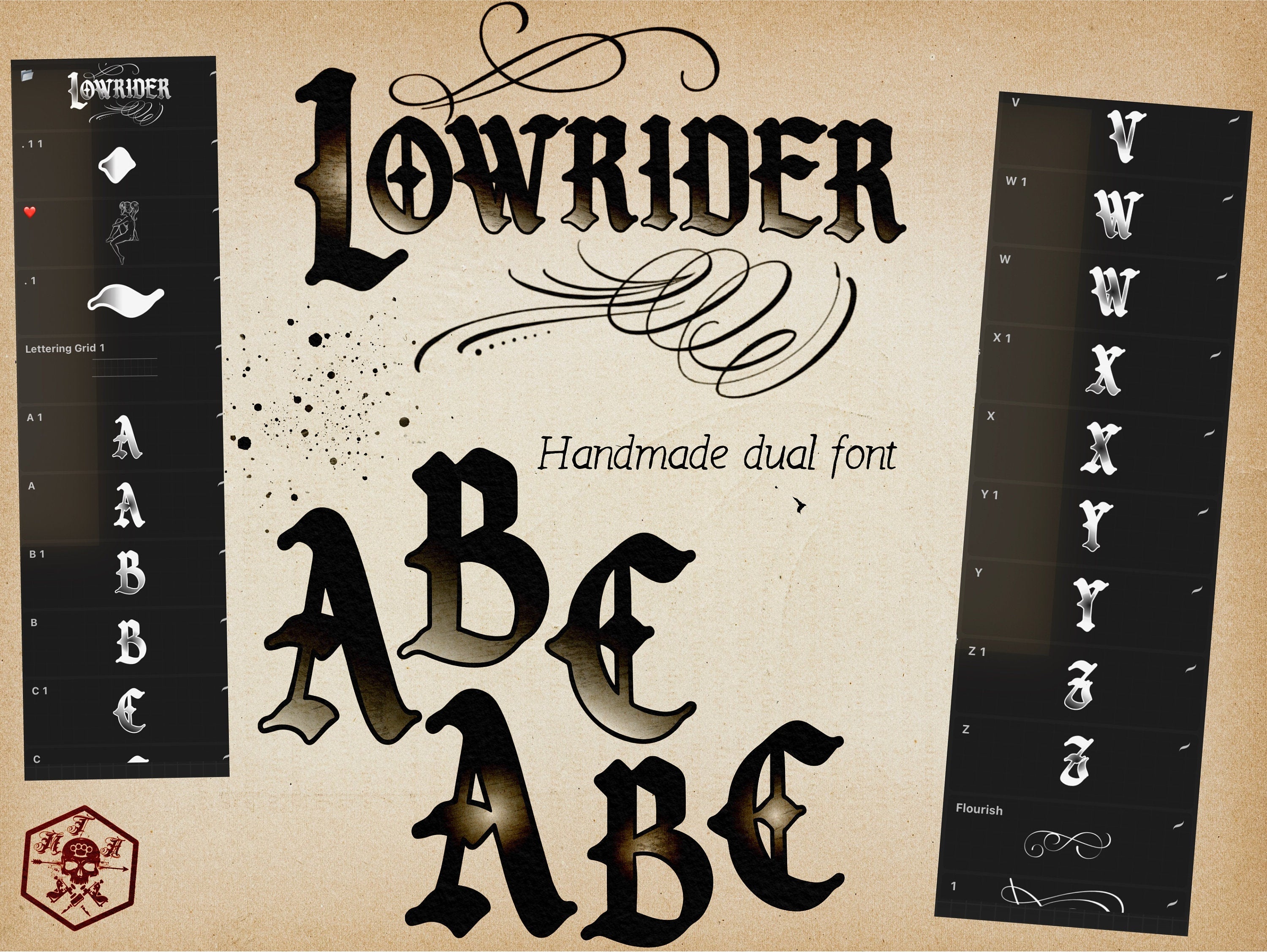 Lettering made easy logo /7 font stamp brushes • handmade letters for Procreate