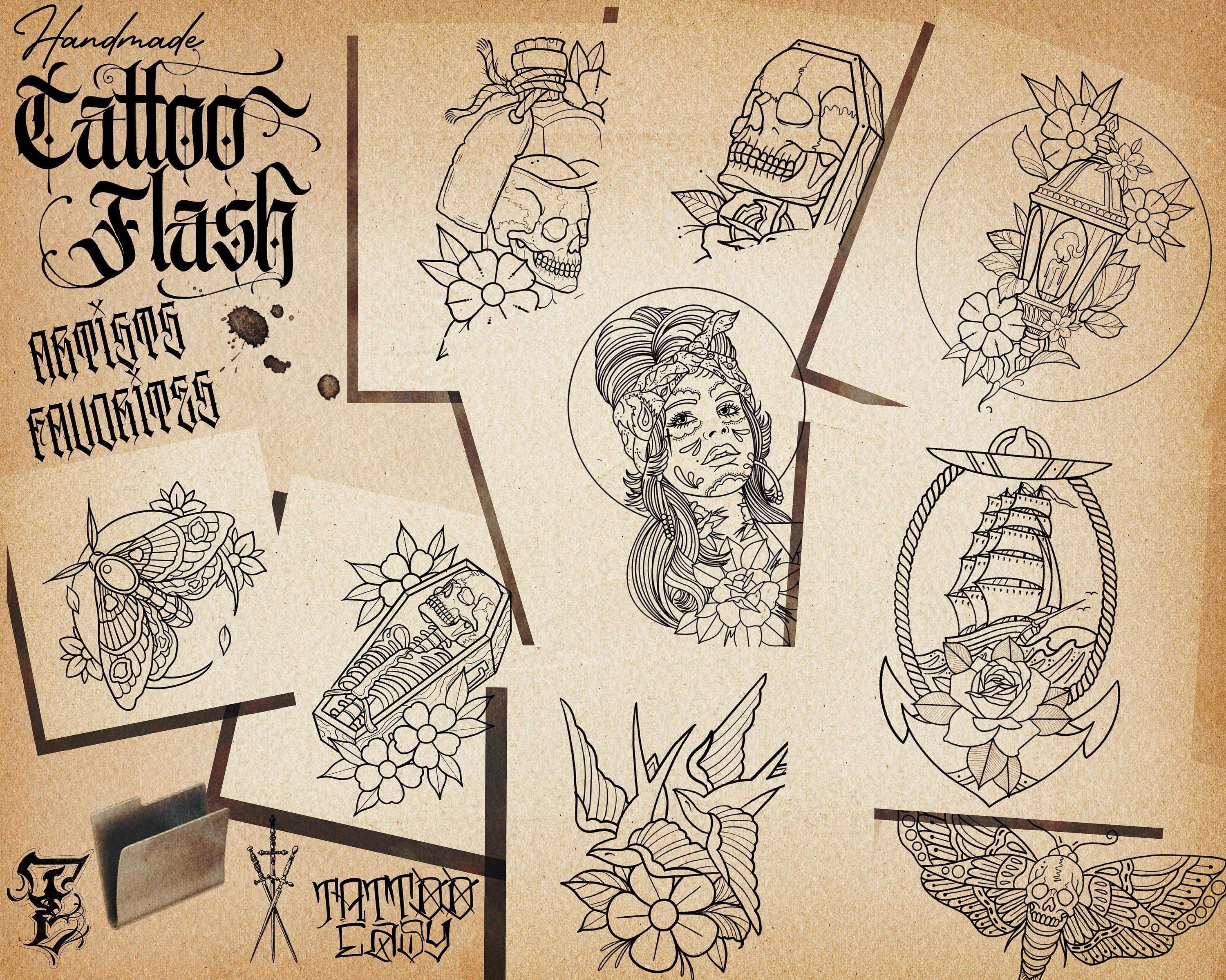 Artist’s favorite tattoo flash ~ 200 hand made tattoos ( images )