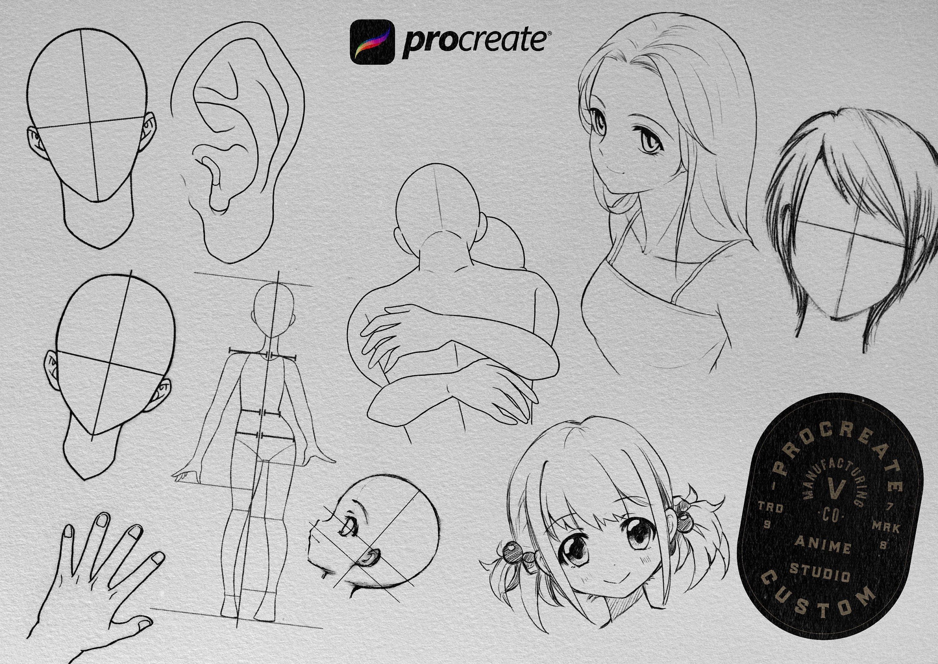 The Anime Studio bundle vol.2/ 2~300 guide anatomy stamp brushes, XXL creative set!
