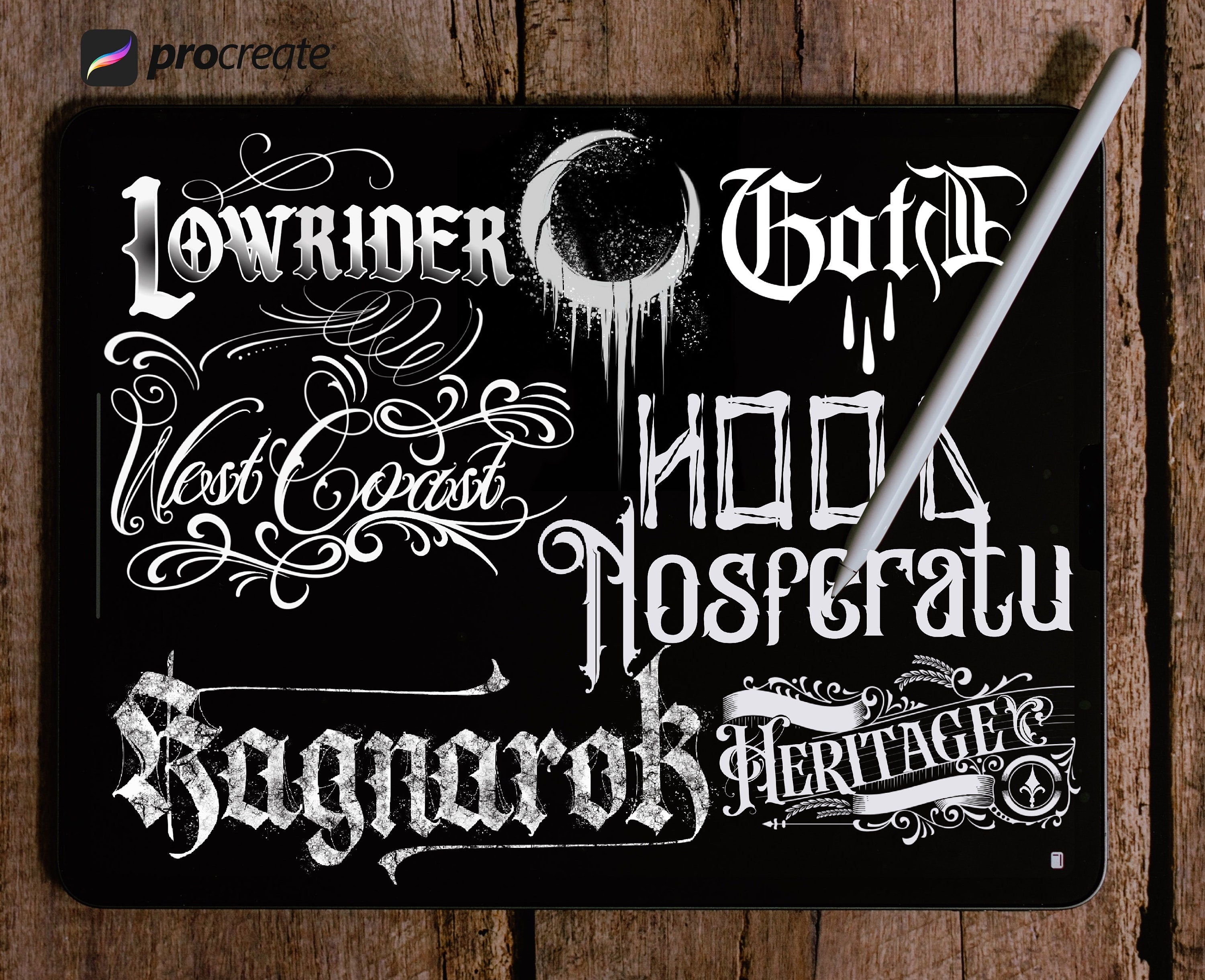 Lettering made easy logo /7 font stamp brushes • handmade letters for Procreate