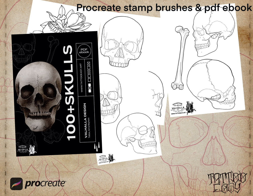 Procreate Skull Outlines: Tattoo Art Reference (PDF)