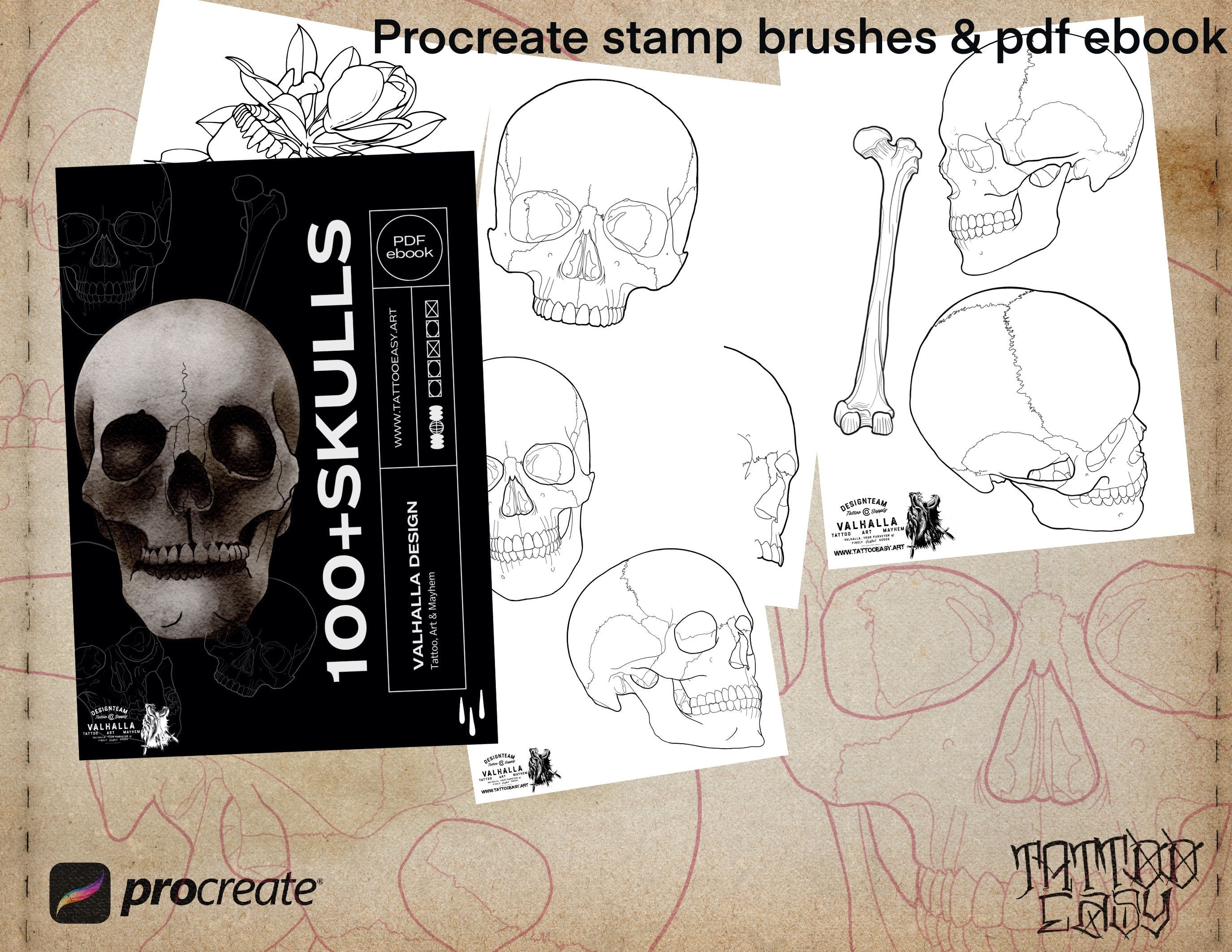 Procreate Skull Outlines: Tattoo Art Reference (PDF)
