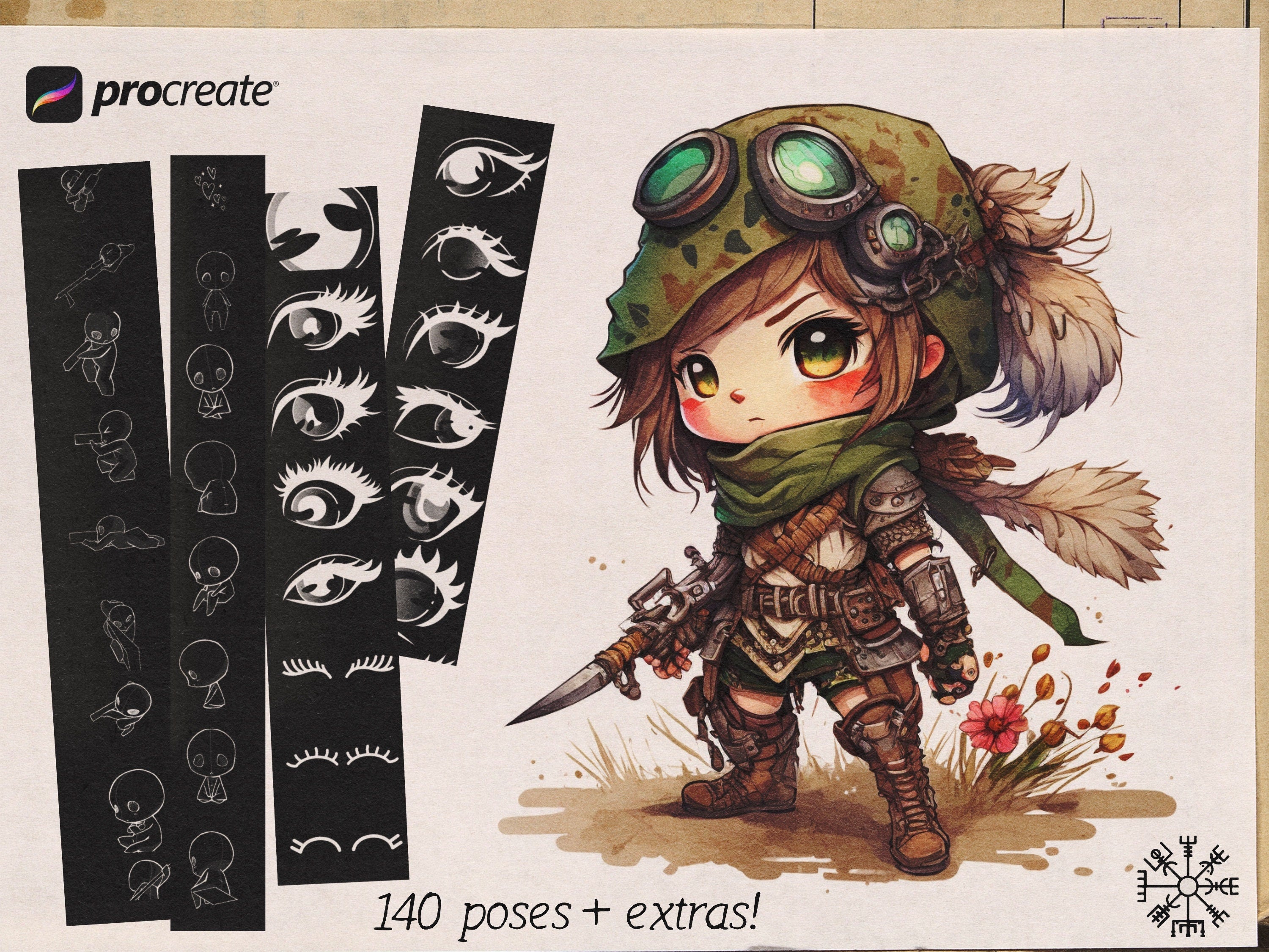 The Anime Studio / Isaac the emo Chibi guide, 140 stamps for Procreate
