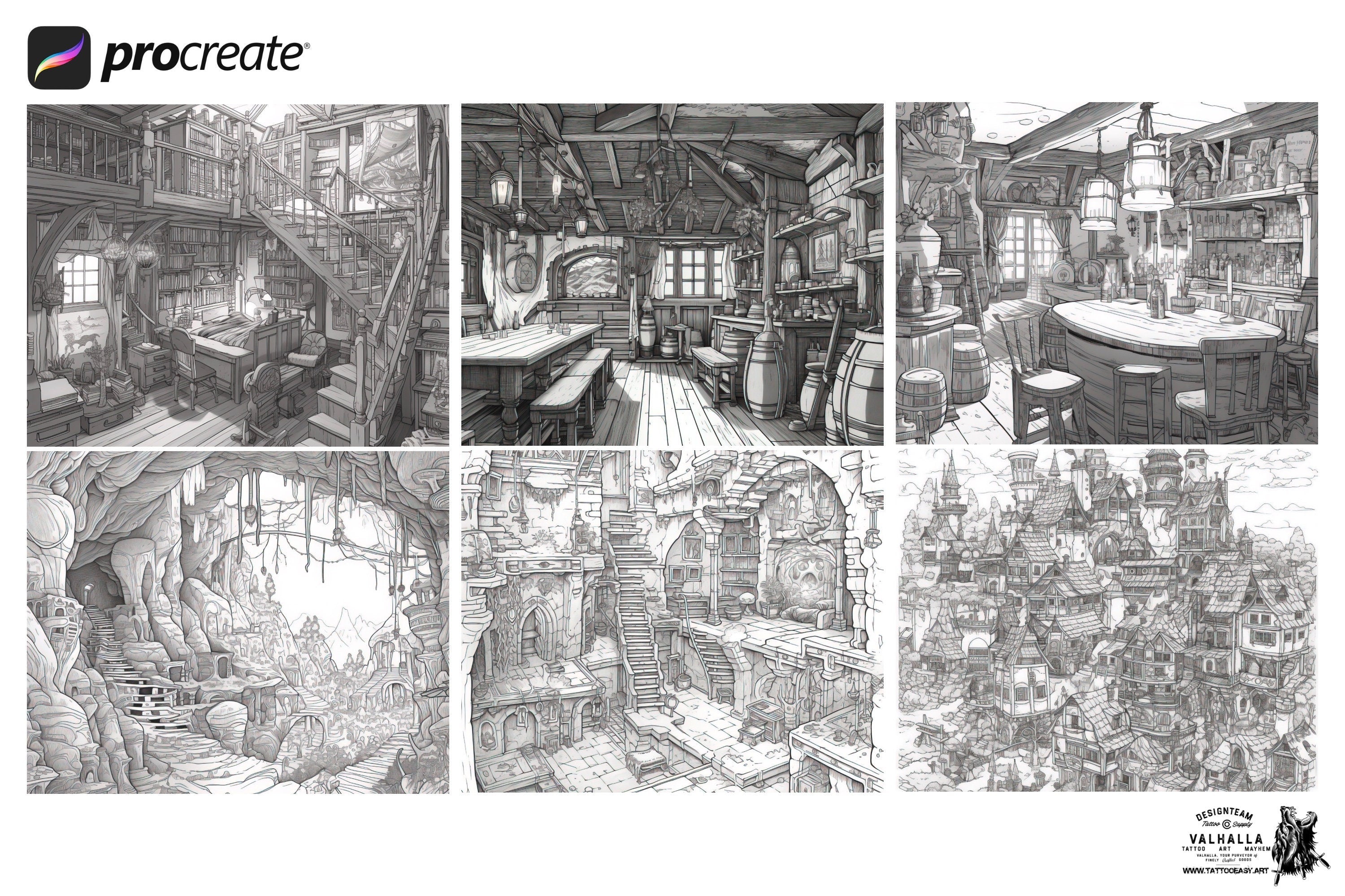 Enchanted Realms Vol.2 ; fantasy background design folder 100+ procreate brush stamps!