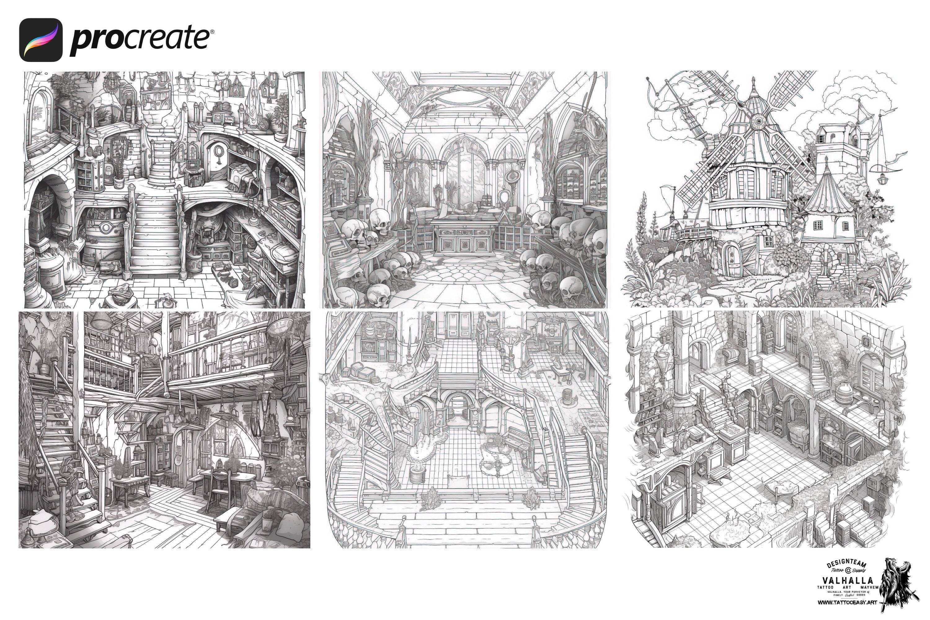 Enchanted Realms Vol.2 ; fantasy background design folder 100+ procreate brush stamps!